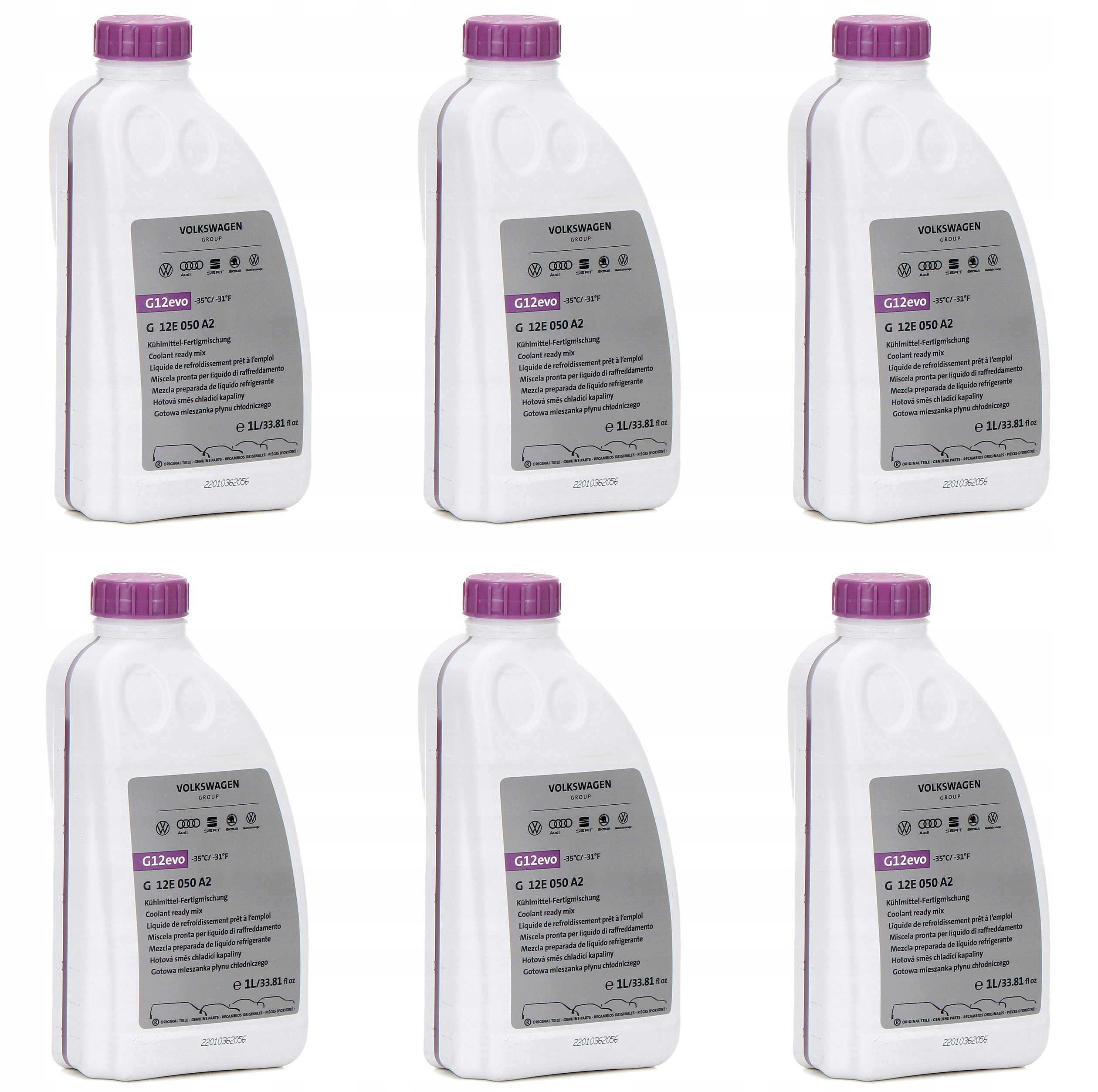 6x Originálna Chladiaca Kvapalina G12 Evo Vw G12E050A2 1L Fialová