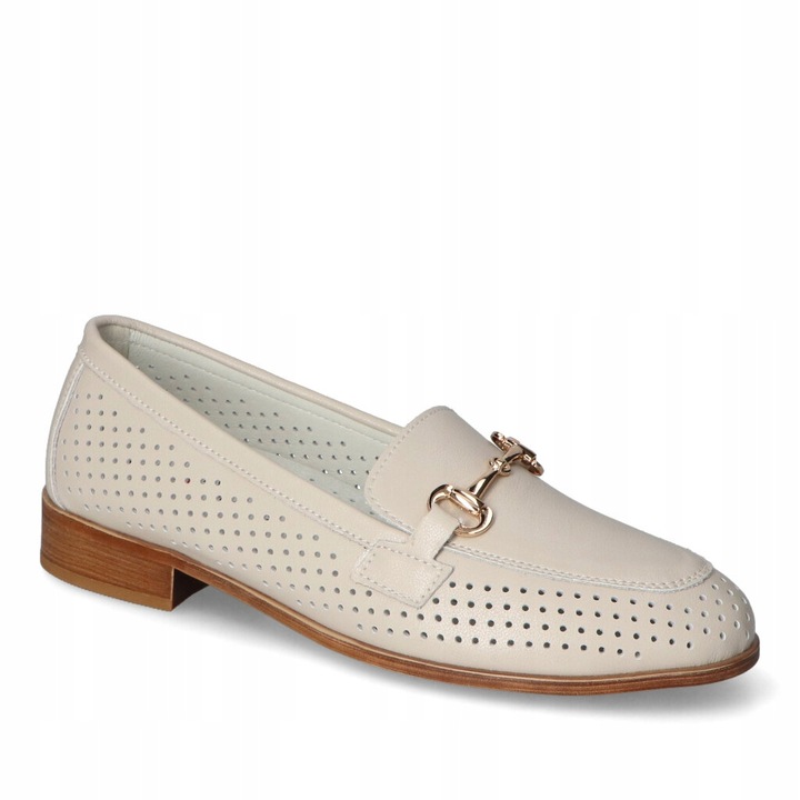 Dámské Kožené Mokasíny S Ozdobou Elegantní S.barski LR51-588 Béžové VEL.36