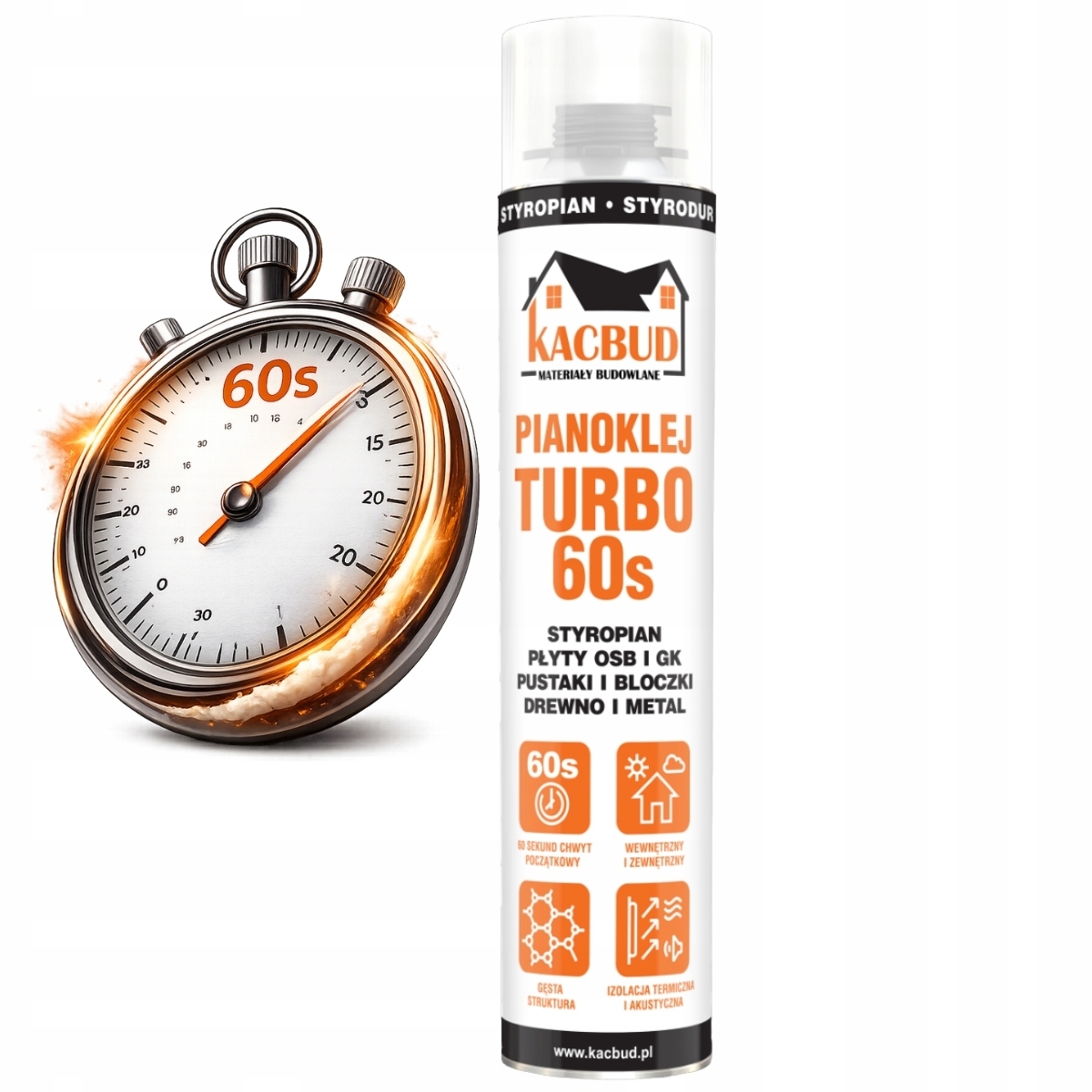 KACBUD PIANOKLEJ TURBO DO STYROPIANU PŁYT GK OSB XPS BLOCZKÓW SZYBKI 750ml