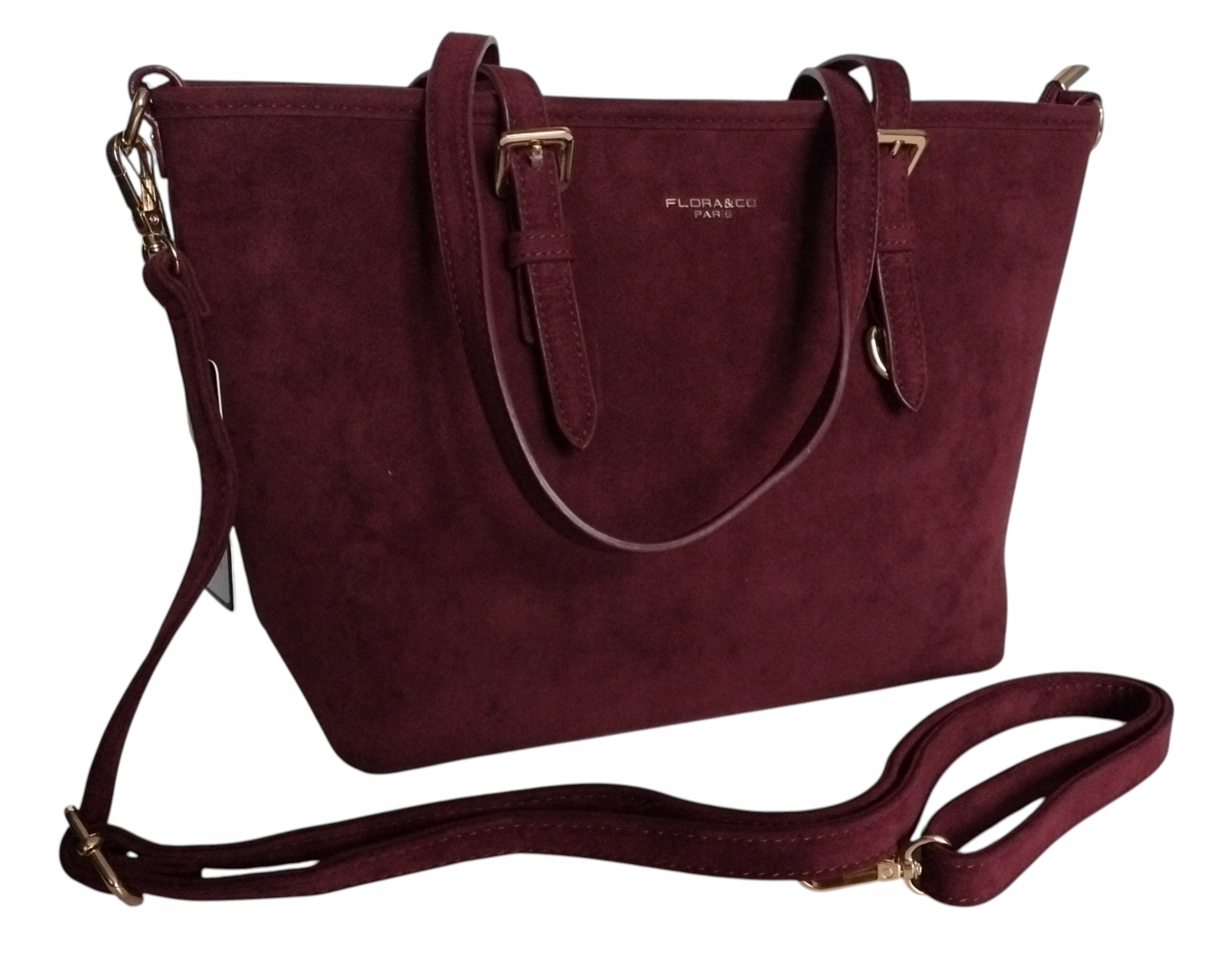 Dámská nákupní taška Flora&Co, Kabelka přes rameno, Eko semiš Bordová barva