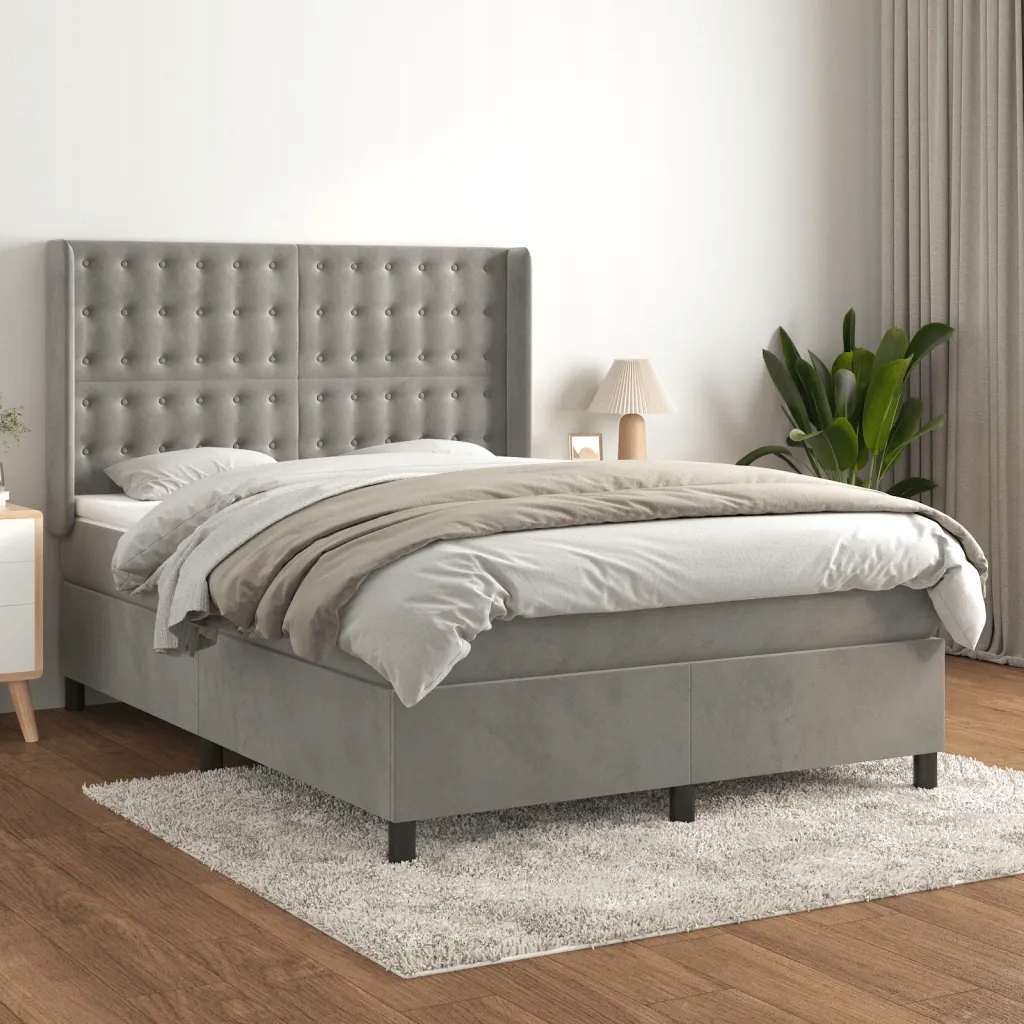 Box spring postel s matrací světle šedá 140x190 cm samet Šedá 3132915