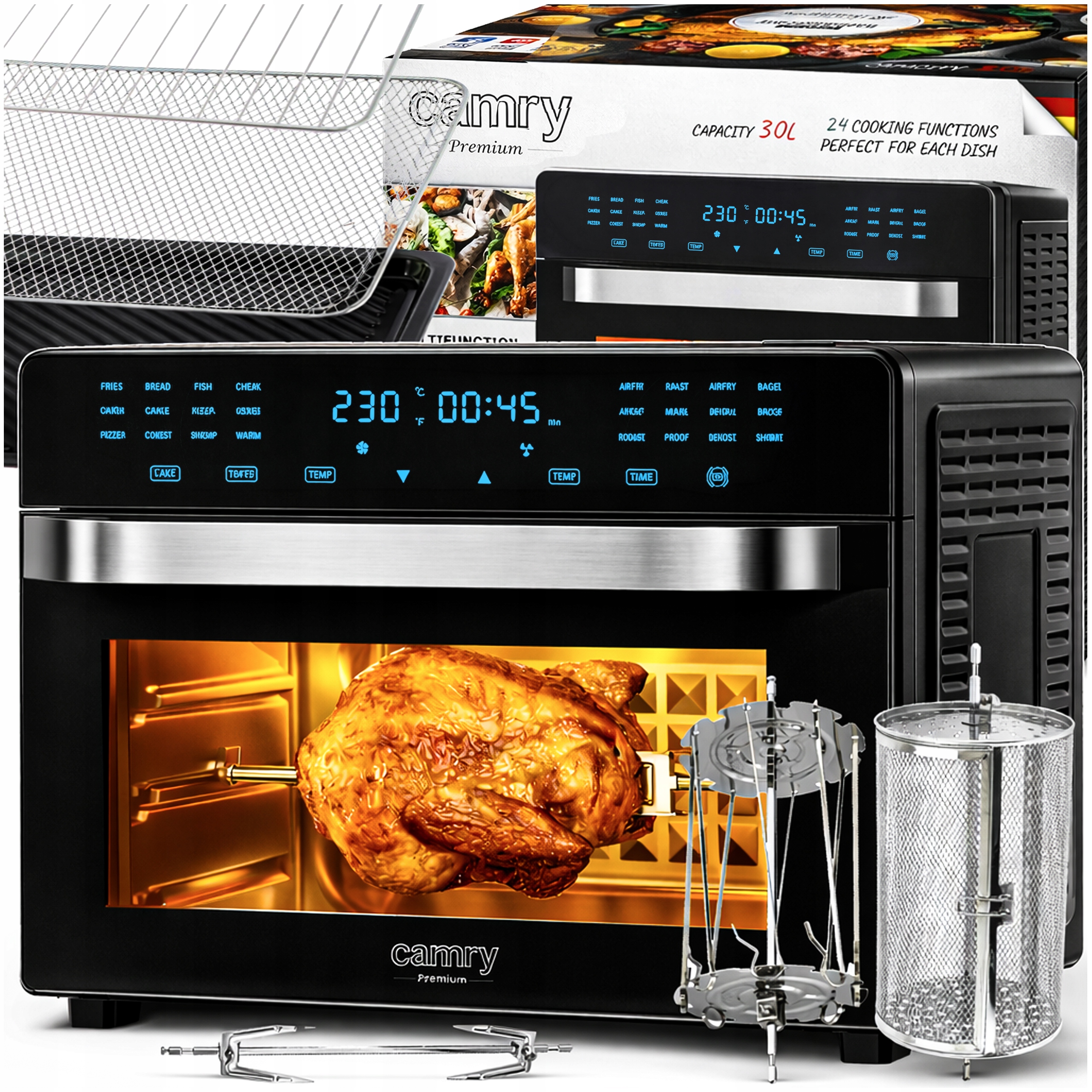 Elektrická Trouba Air Fryer Volnoběžná Mini 30L 2200W 230st Rožno