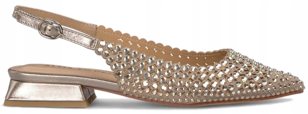 Dámské Nízké Sandály Zlaté Křišťály Elegantní Alma En Pena 37