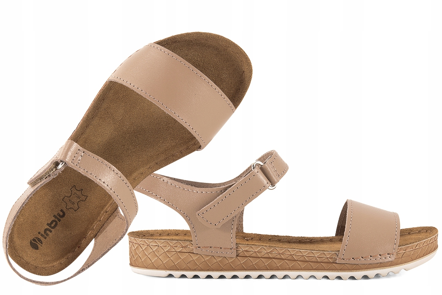 Inblu VO-4CU Skórzane Sandały Damskie Komfort Soft Pu beżowy 40 Beżowy