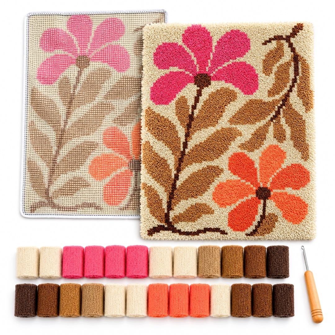 Tapiko sada koberec Květiny růžová-oranžová 60×45 cm – latch hook