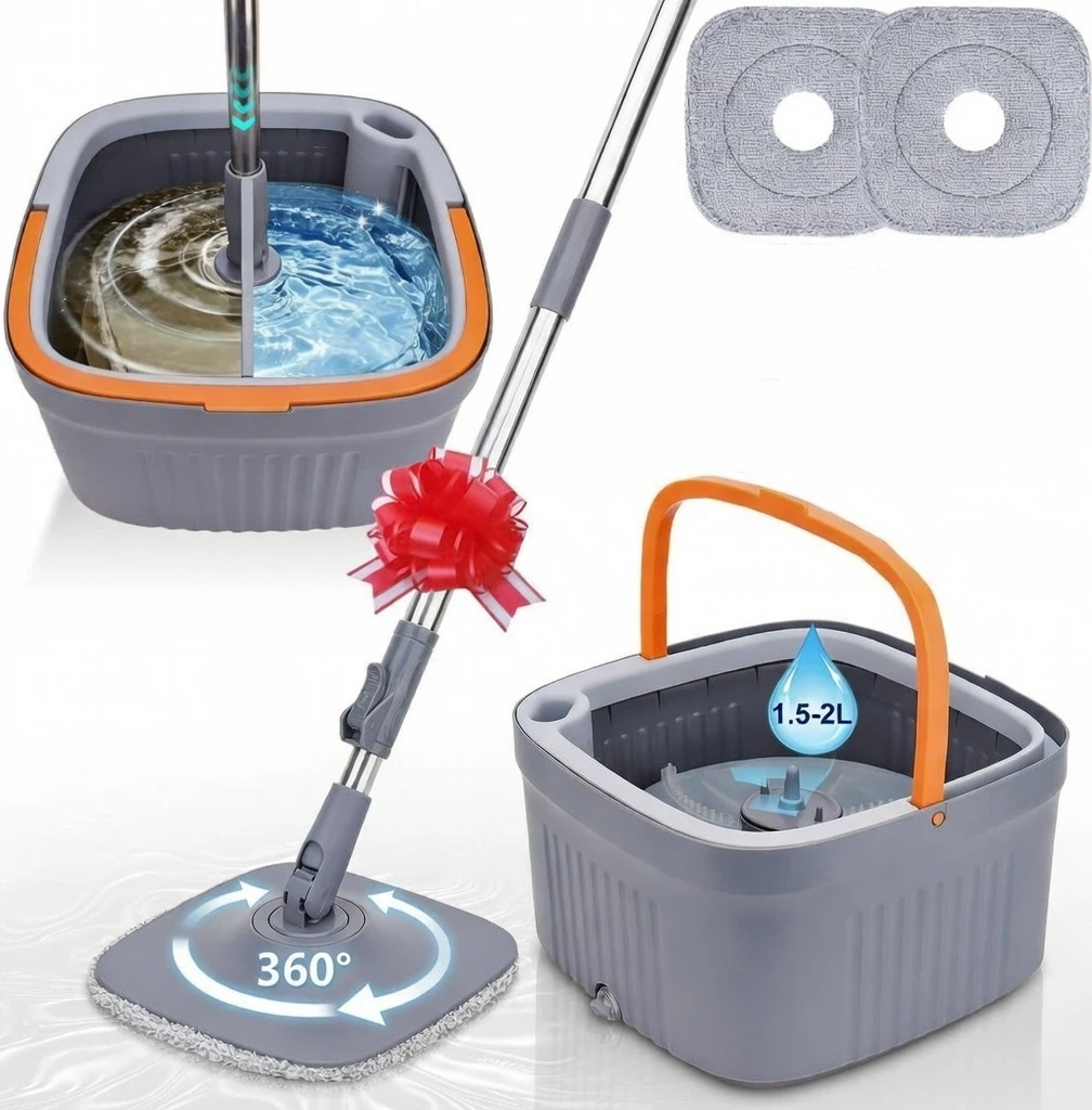 Plochý Rotační Mop S Oddělením Špinavé Vody Od Čisté Teleskopické Tyče 2V1