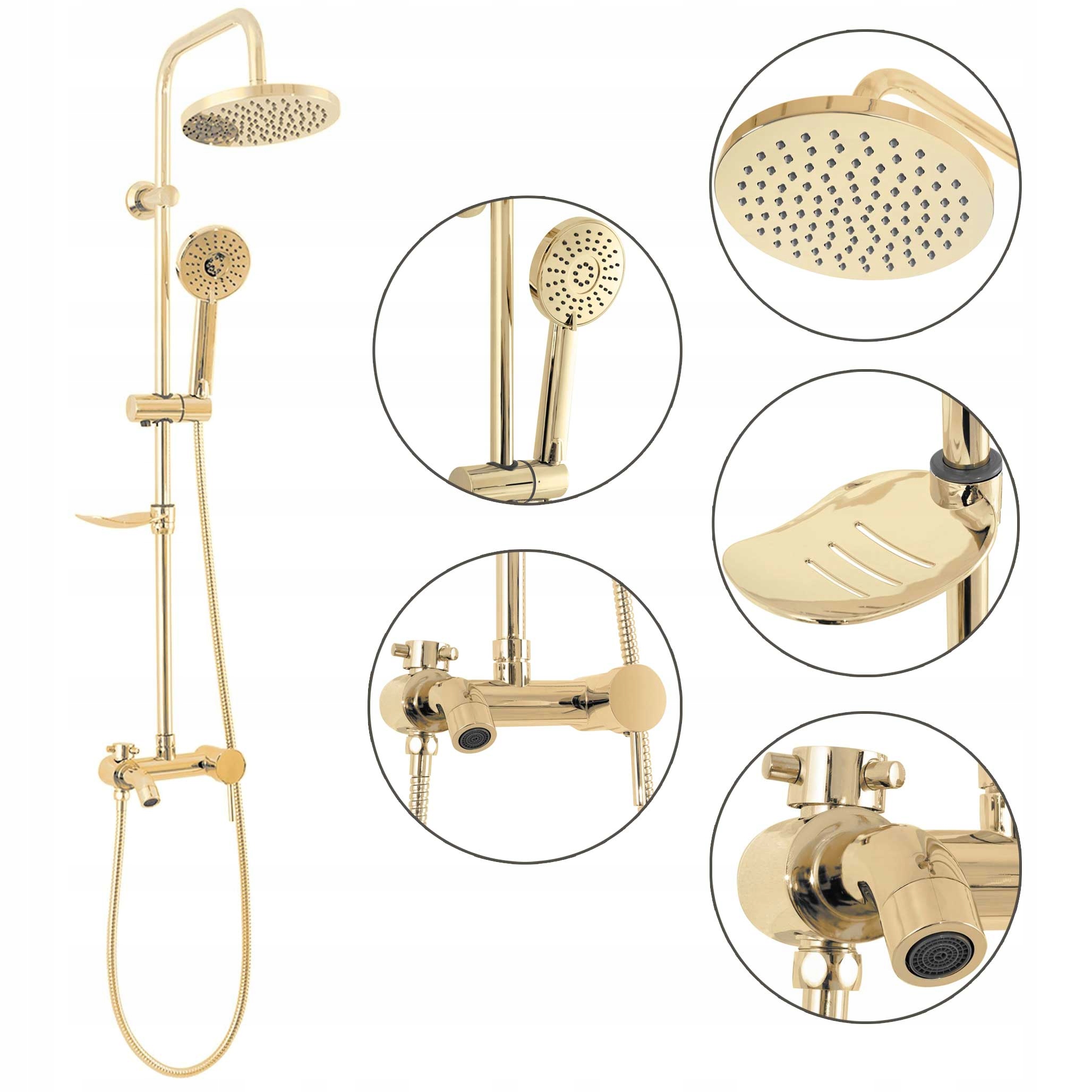 Sprchová Súprava Nástenná Zlatá Lesklá Rea Luis s Mydelničkou a Výtokom