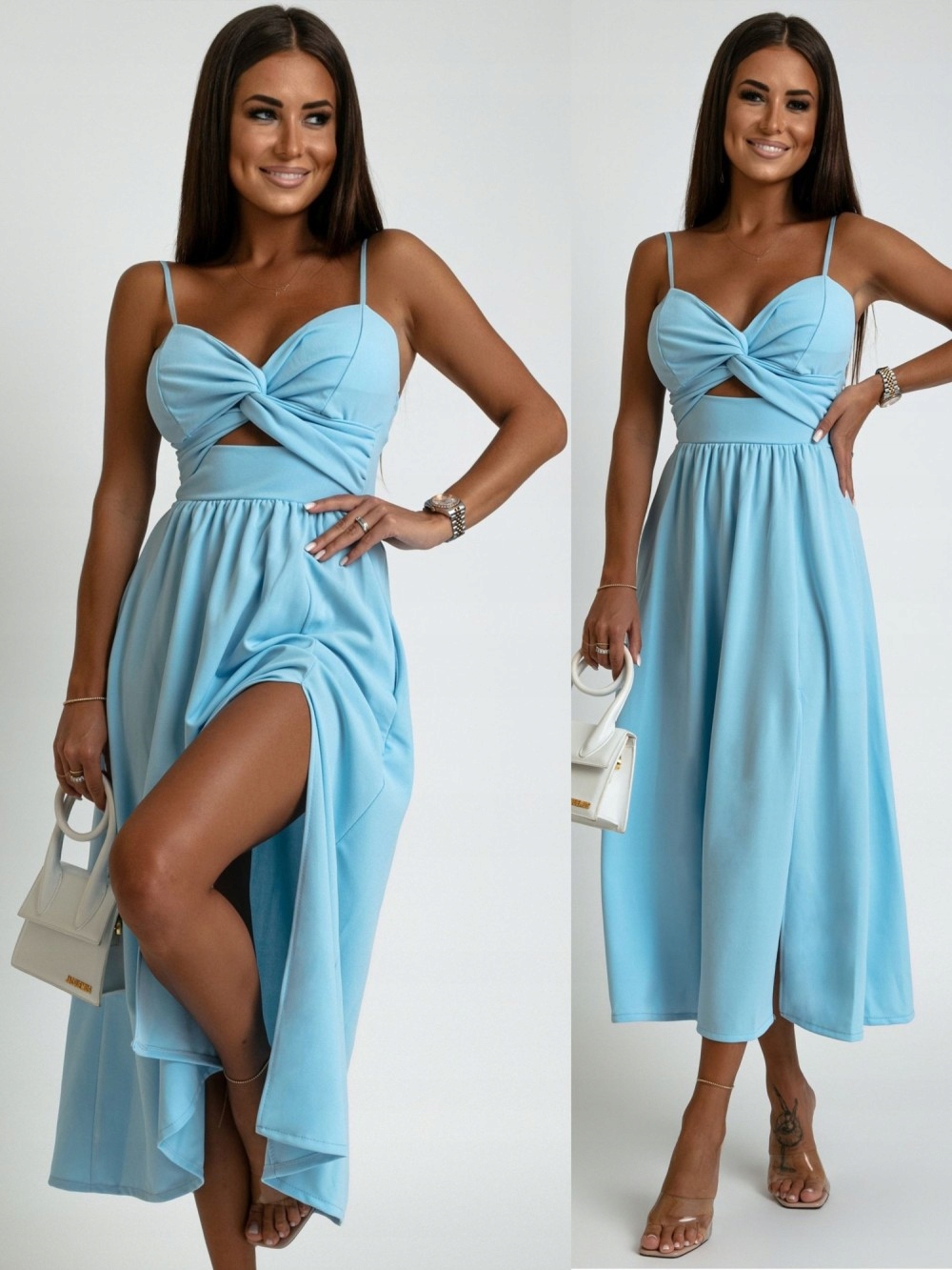 Katia TURKUSOWA rozkloszowana sukienka z rozporkiem Marka inna