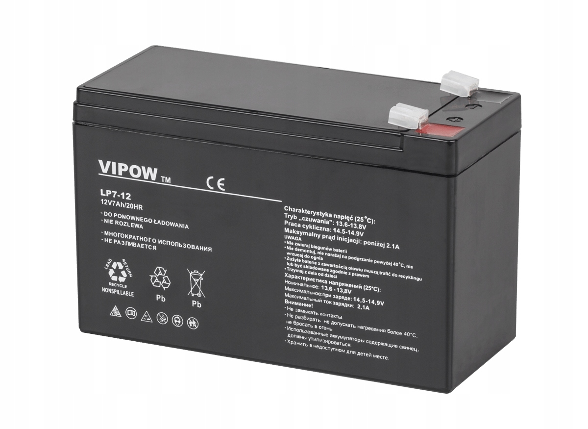 

Akumulator żelowy 12V 7Ah Vipow 12V7Ah/20HR
