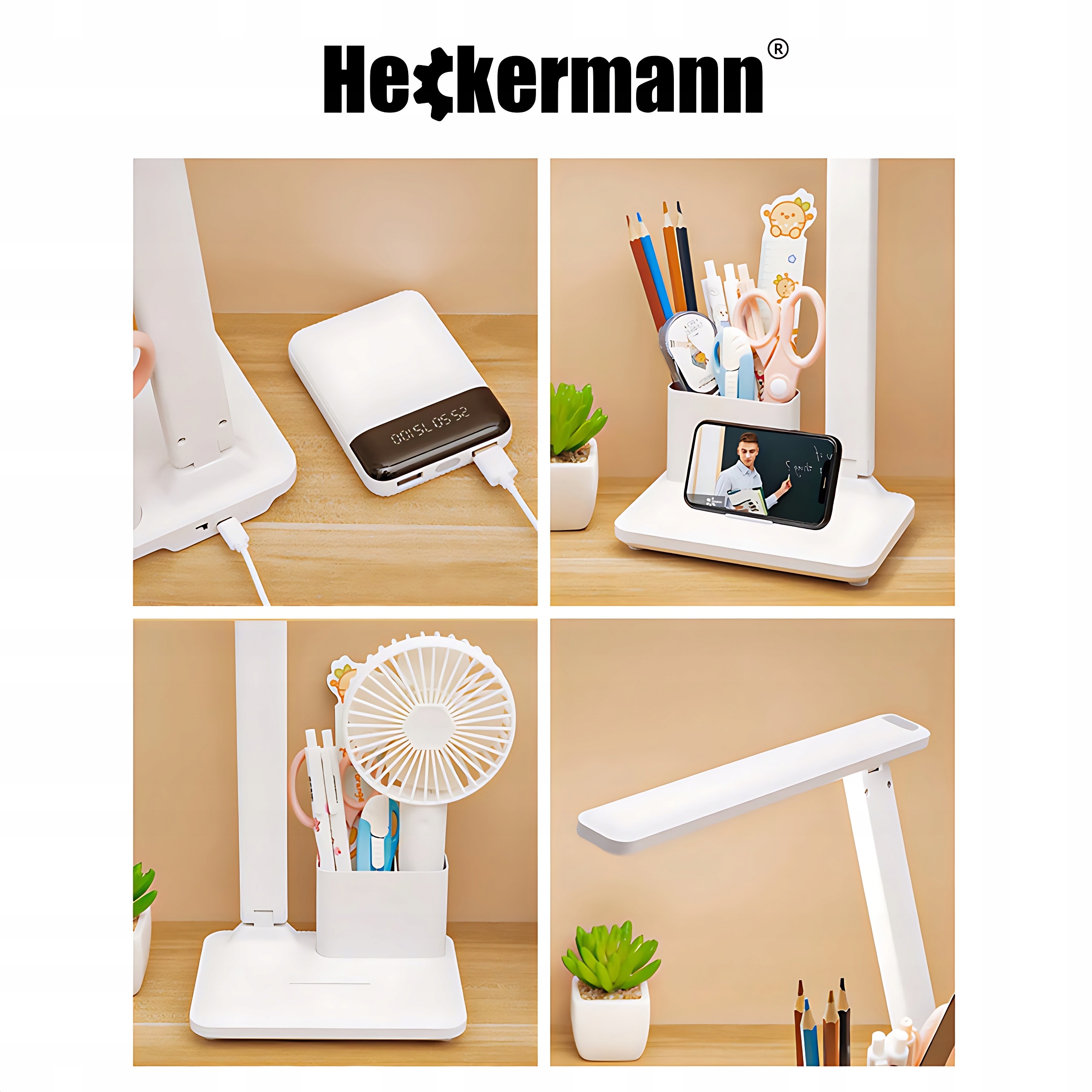 LAMPKA BIURKOWA LAMPA NA BIURKO DOTYK BEZPRZEWODOWA LED ORGANIZER 3 TRYBY Kolor biały