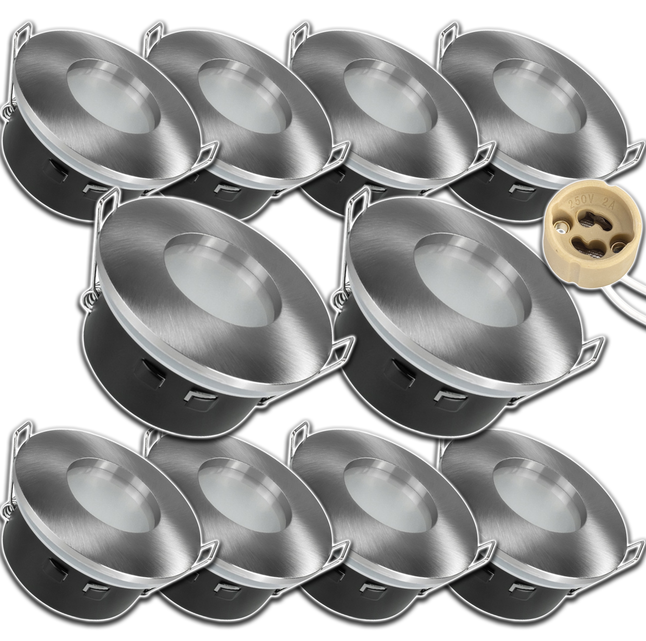 10x Stříbrná Hermetická Kulatá Objímka Vodotěsný Strop Halogenová Zásuvka