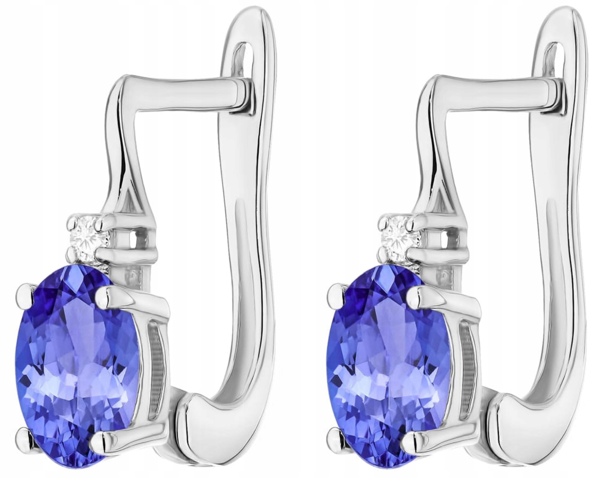 Bílé Zlaté Náušnice S Briliantem A Tanzanitem, Anglické Zapínání Gravírování