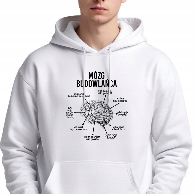 Mikina S Kapucí Pánská Bílá Dárek pro stavitele Mozek Stavitele Vel M