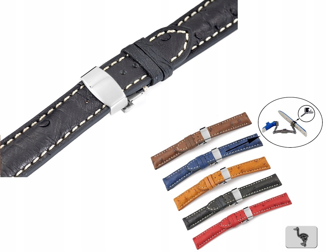Pásek Na Hodinky Z Pštrosí Kůže 24 MM Strauss Bcs
