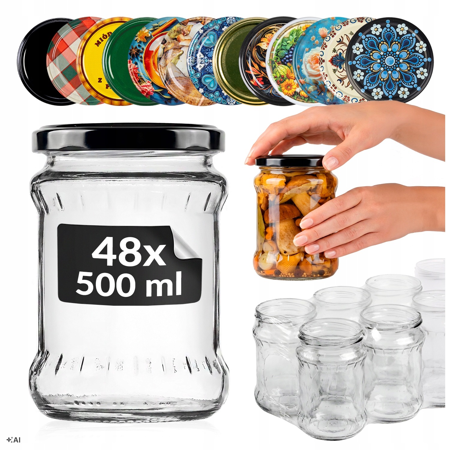48 x pohár na zaváraniny 500 ml Fish pohár na šaláty z červenej repy, uhorky 500 ml