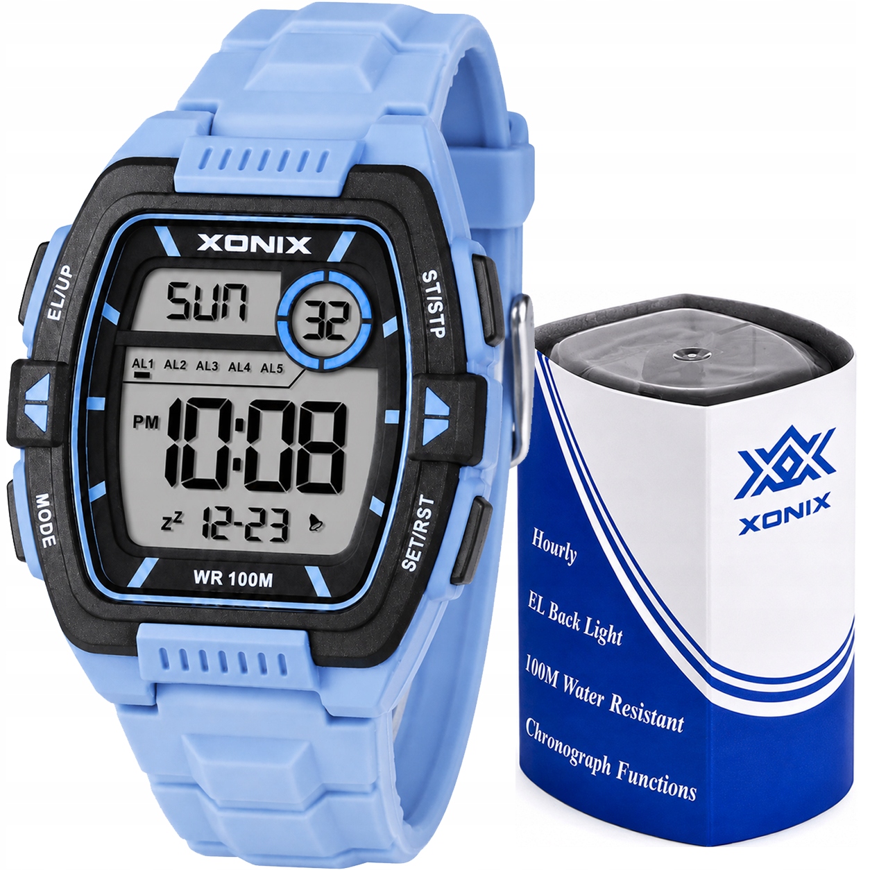 Hodinky Xonix digitální sportovní 10 Atm stopky alarm časovač LCD velký Dbi 001