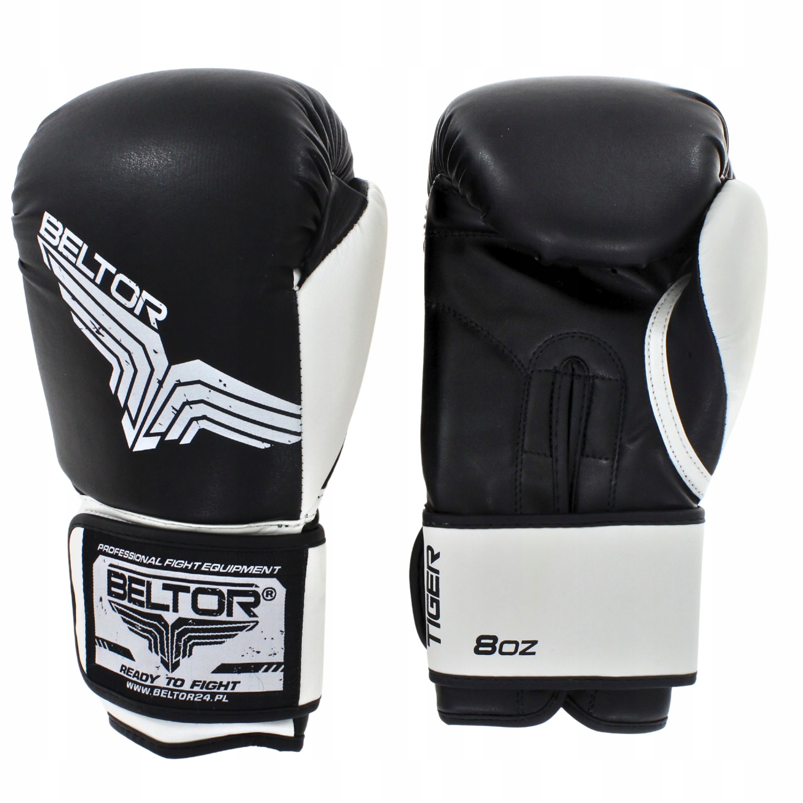 Beltor Rękawice Bokserskie Sparingowe Treningowe Tiger Czarne 12OZ