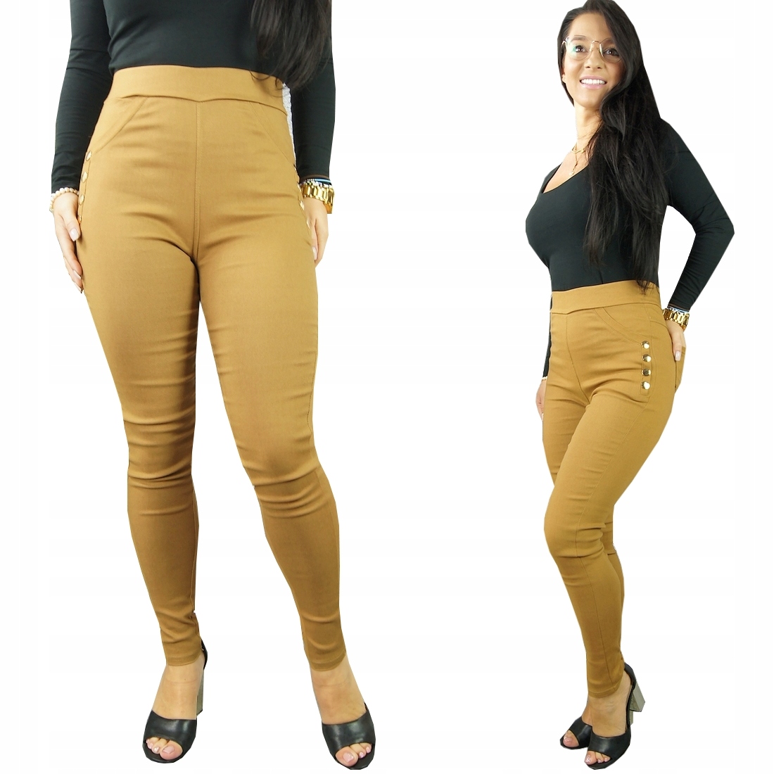 

Spodnie z Wysokim Stanem jeans Modelujące chr, XL