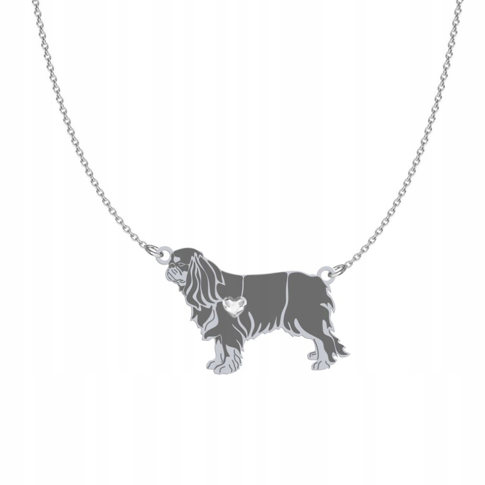 Stříbrný náhrdelník s King Charles Spaniel 925 Žena dárek Gravírování Bonus