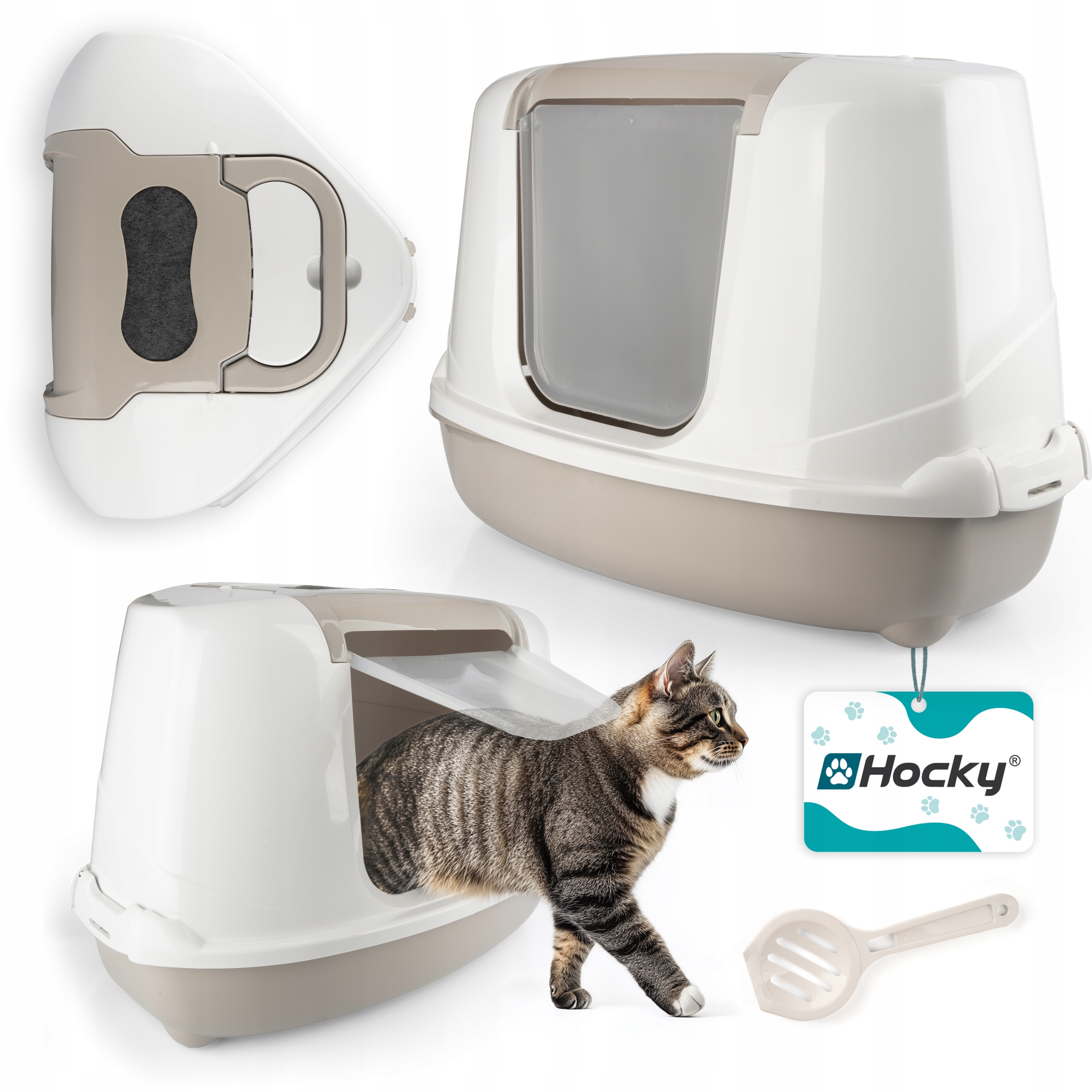 Hocky Toaleta Narożna Flip z Filtrem i Łopatką Zamknięta Kuweta dla Kota