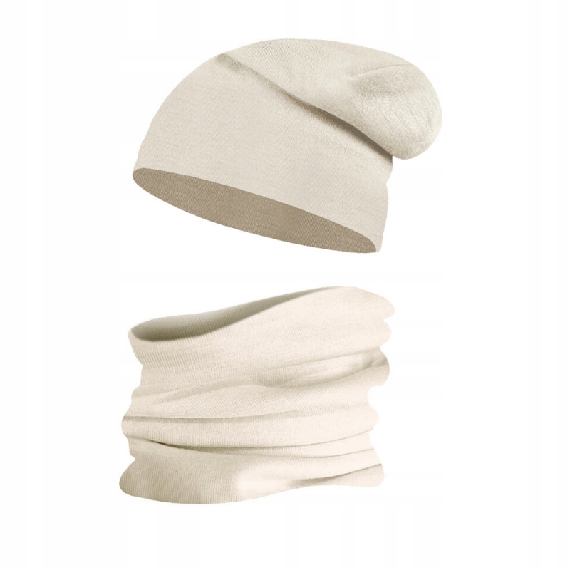 

Komplet damski czapka komin 100% merino kremowy