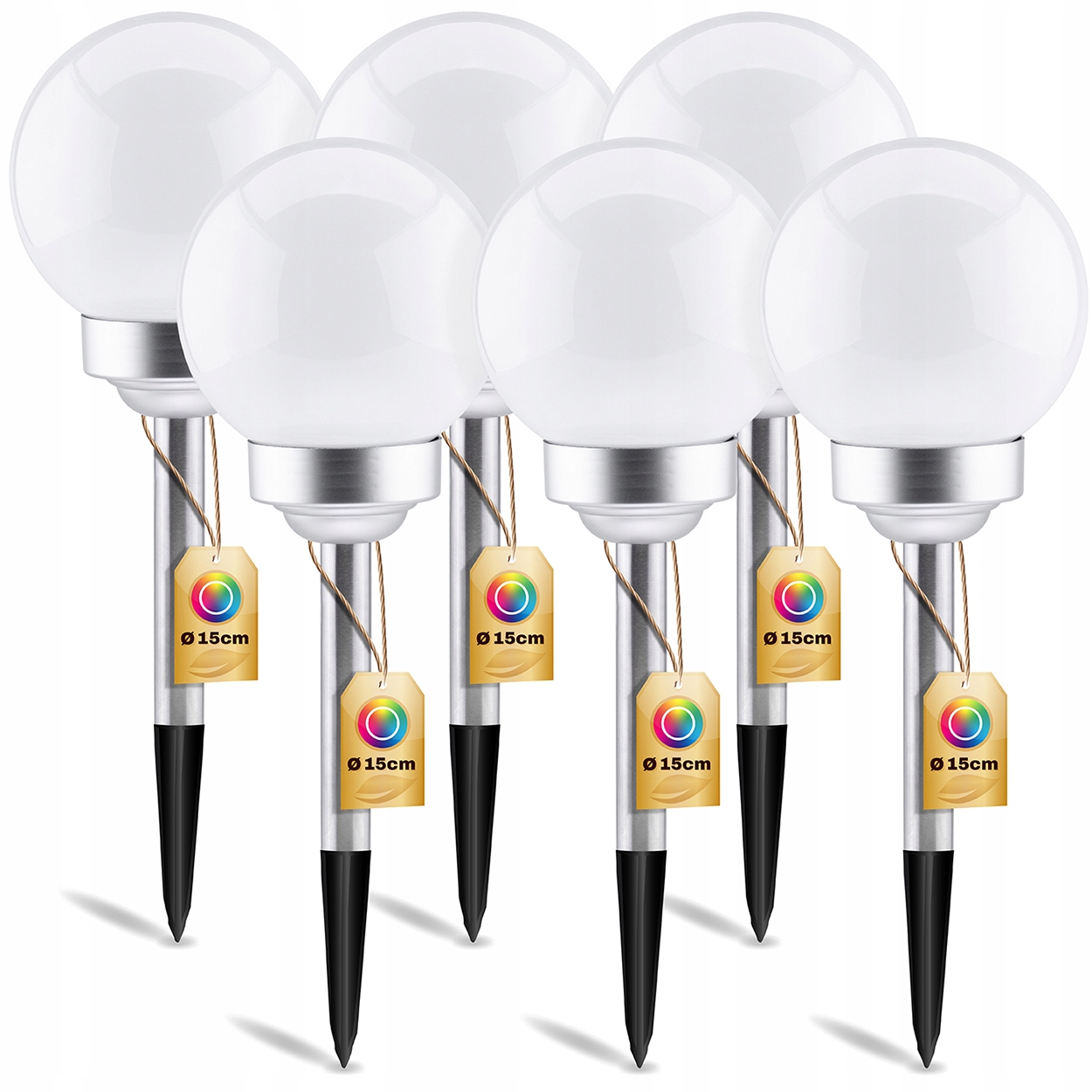 

6x Lampa Ogrodowa Led Solarna Kula 15cm Wbijana