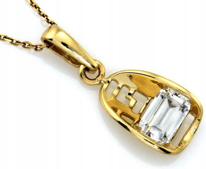 Zlatý přívěsek 585 obdélníkový bílý zirkon 14K přívěsek s módním vzorem