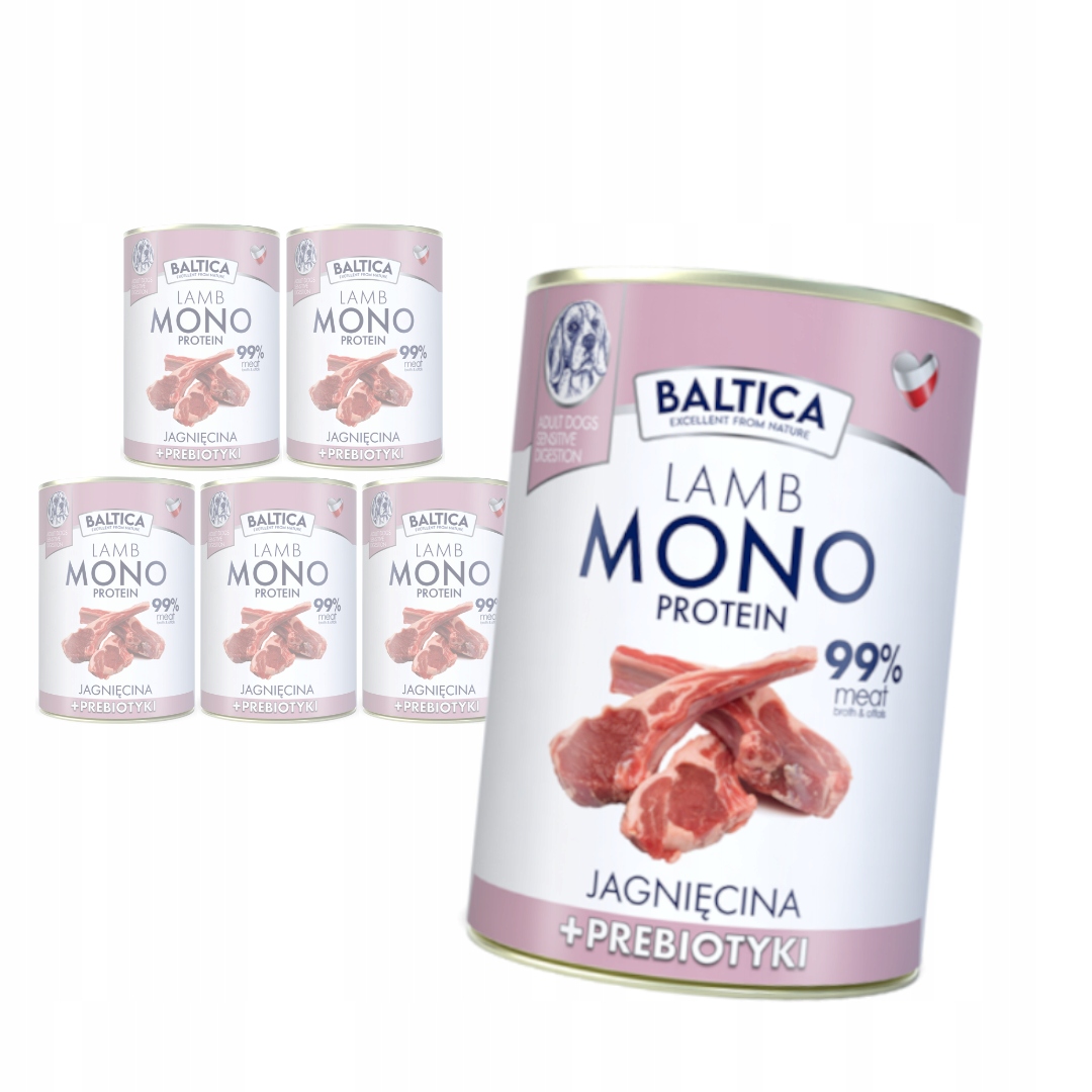 Levně Baltica Monoprotein Jehněčí prebiotika 6x400 g Vlhké Krmivo pro psy