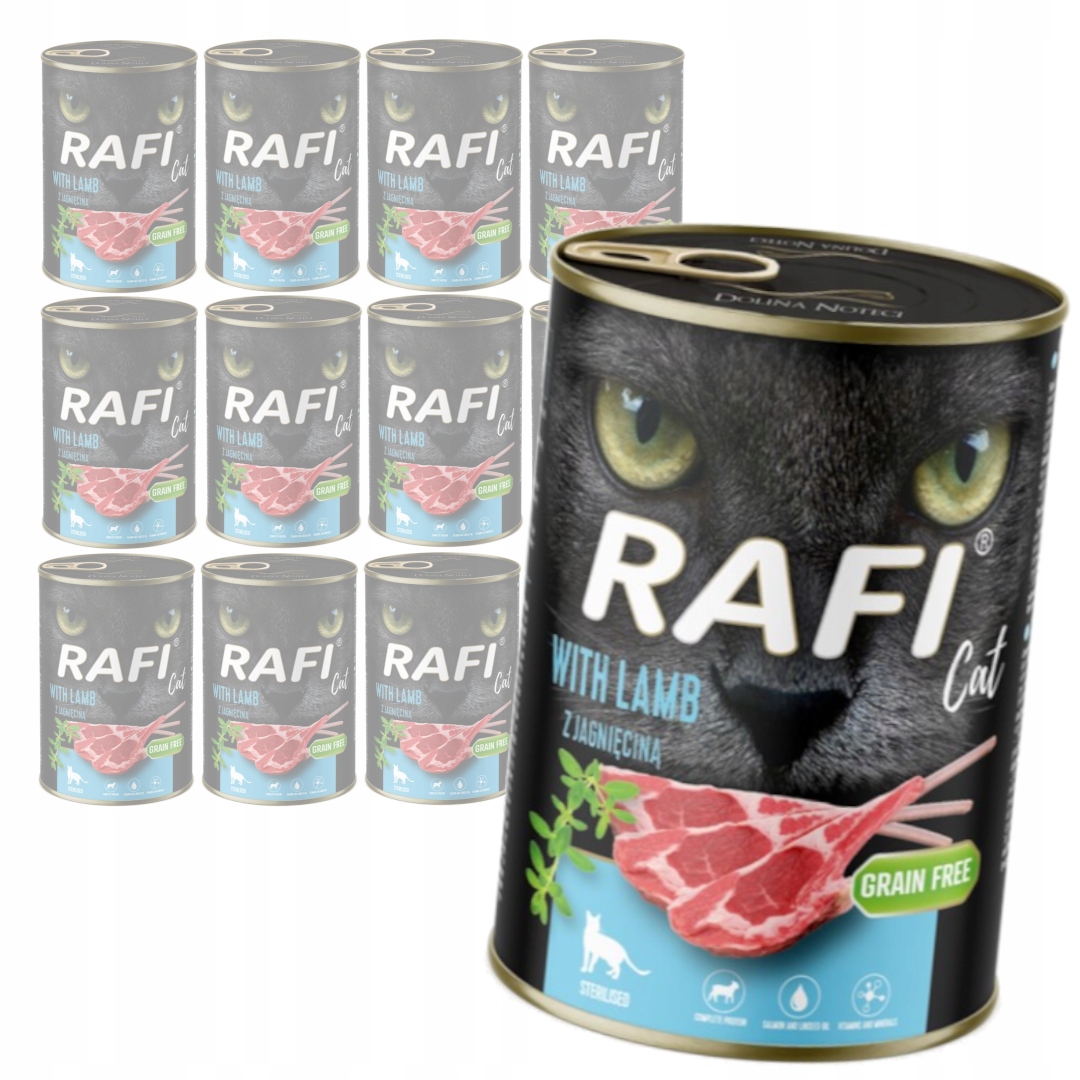 Levně Rafi Cat Adult 12x400g Vlhké Krmivo pro sterilizované kočky s jehněčím masem