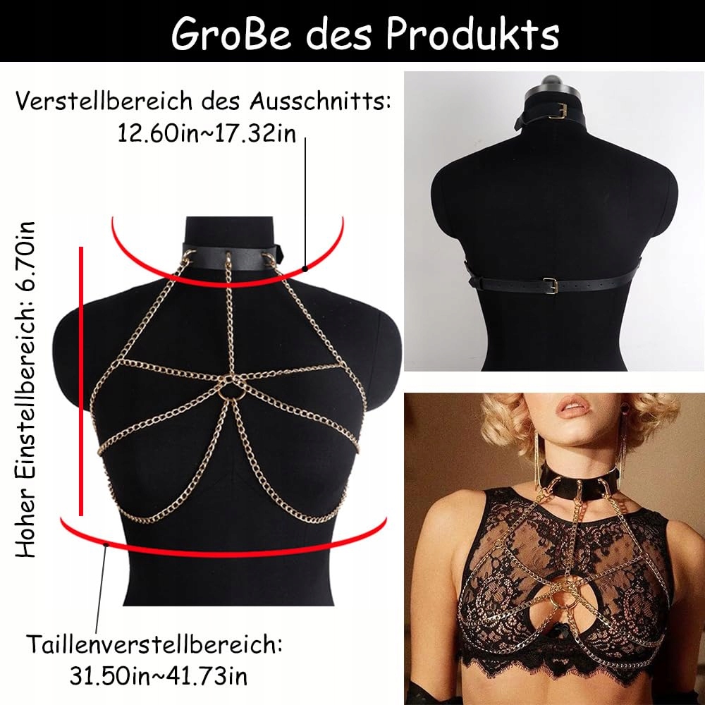 YIOTMOP Skórzany Harness Damski Seksowna Bielizna Fetysz Bondage Gotycka — miniatura 7
