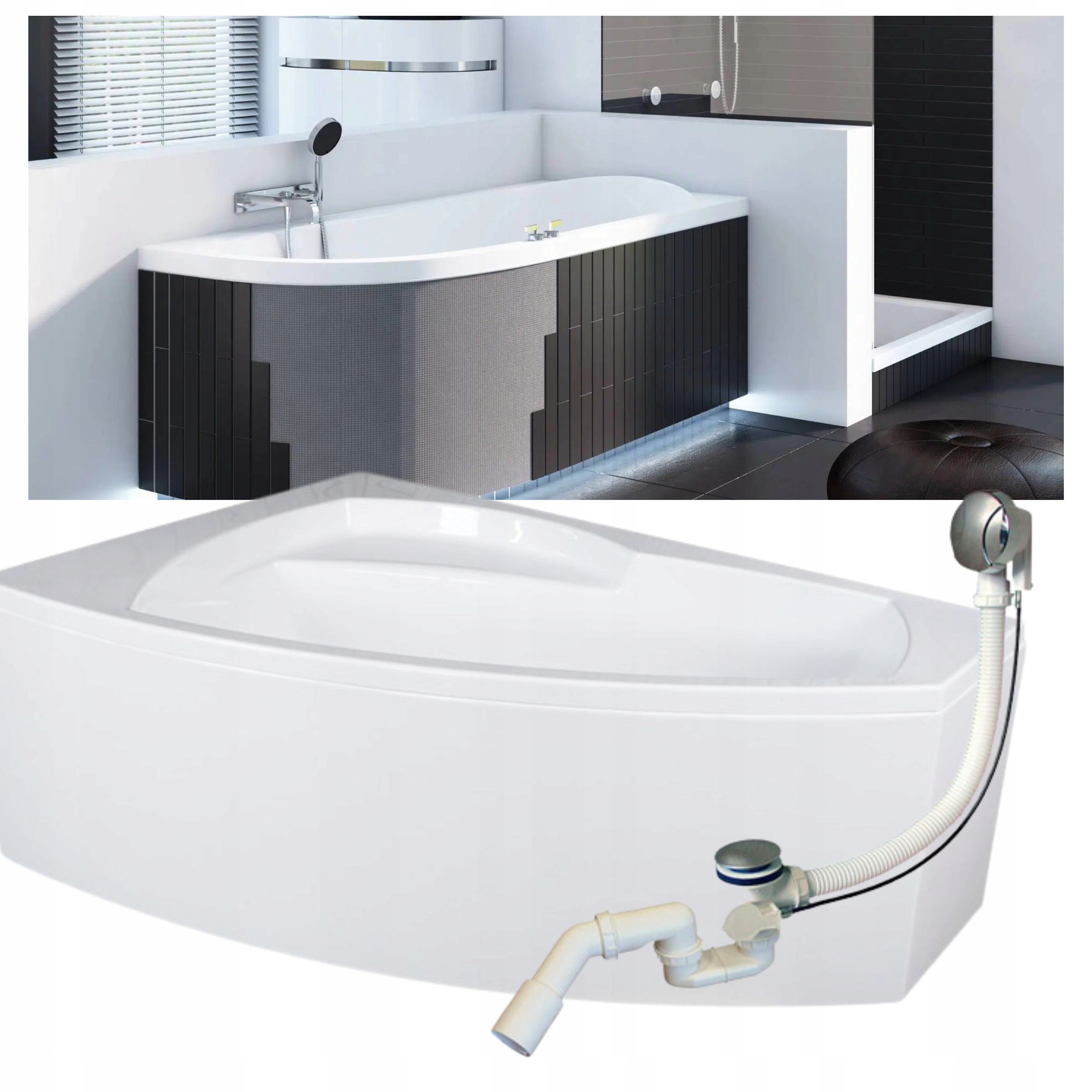 Rohová Stěnová Vana S Led Pouzdrem A Sedákem Sifon Levá 160x105