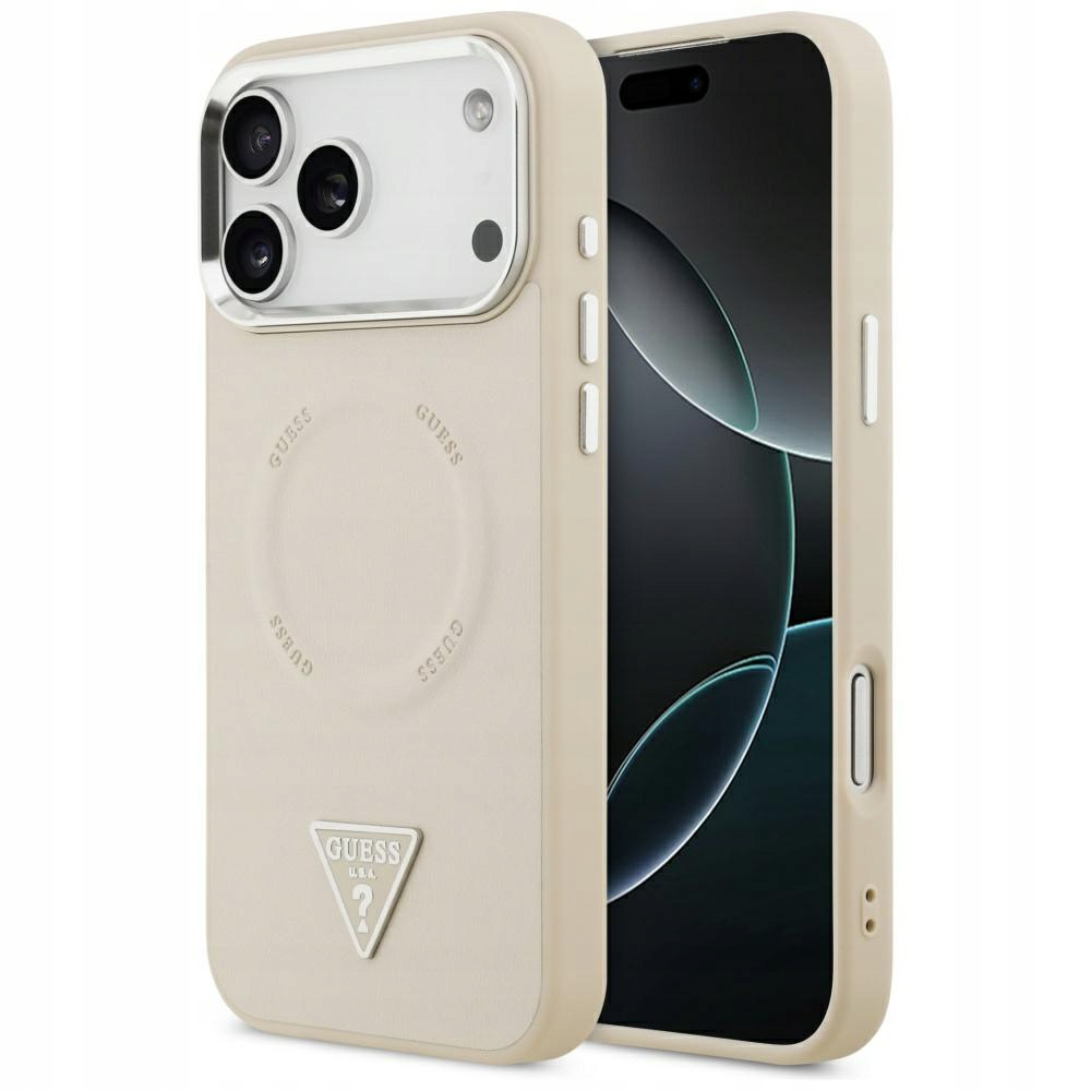 Guess Triangle Logo MagSafe do iPhone 17 Pro Max beżowy