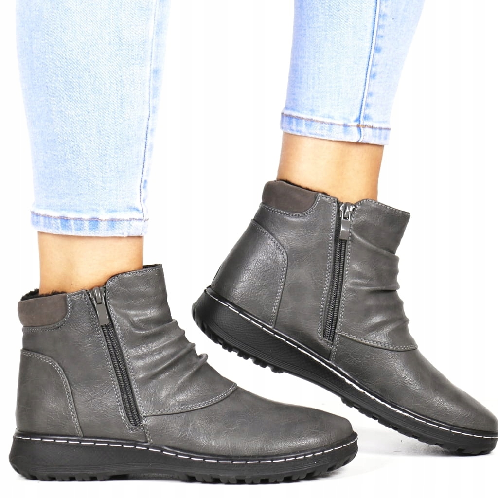 Dámské Kotníkové Boty Nad Kotník Lehké Zateplené Pohodlné Dva Zipy Regulace Šedé