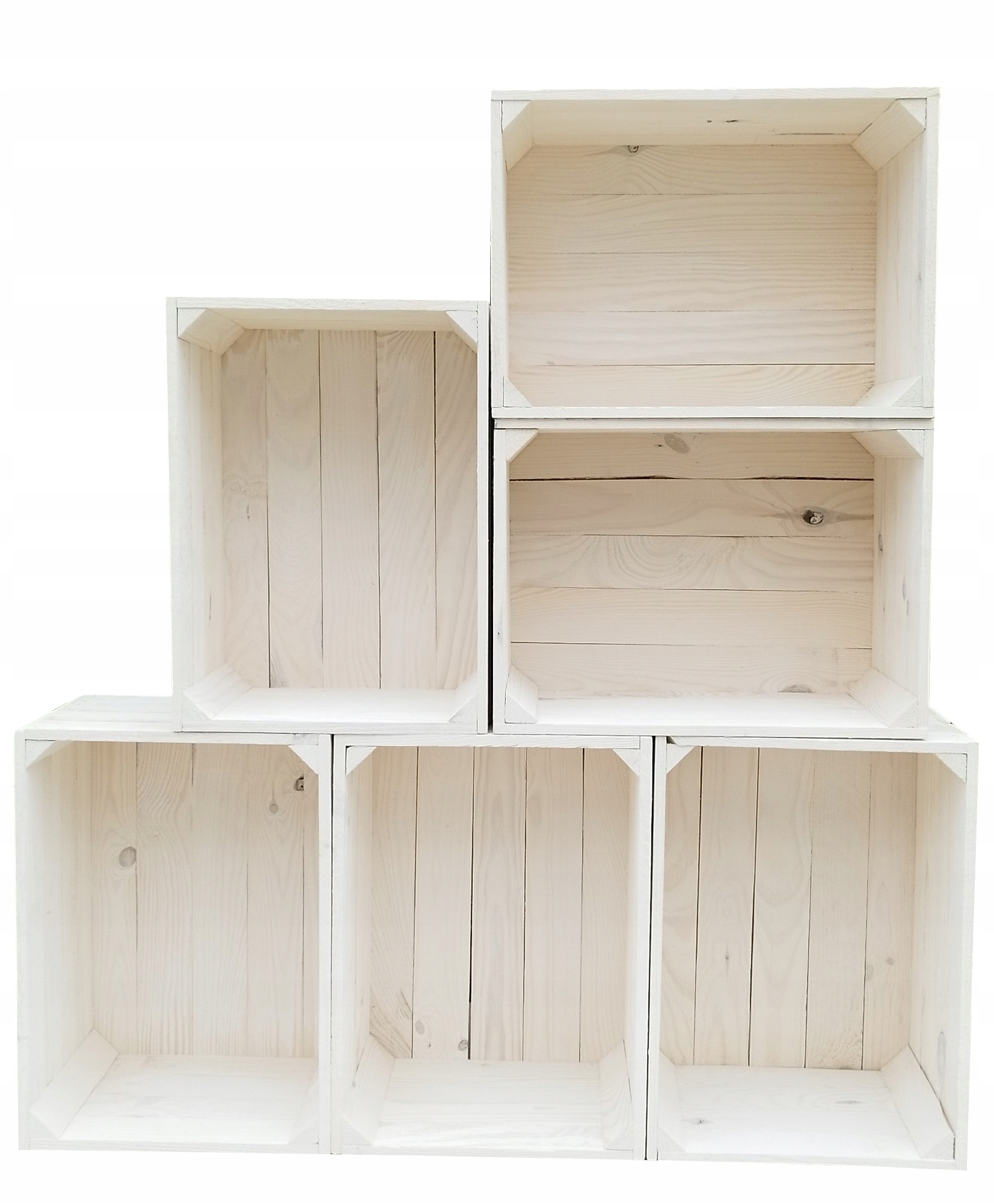 6 x Biele Drevené Skladovacie Boxy, 39 x 29 x 24 cm, Pevné A Pevné