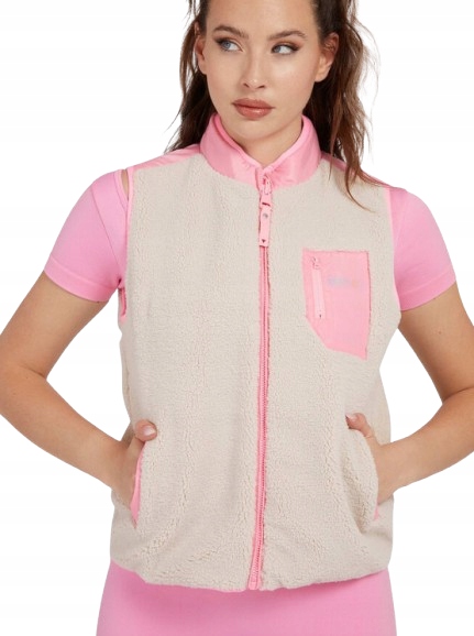 Guess Béžová Vesta Dámská Vesta Se Zipem A Růžovými Detaily M Gxe