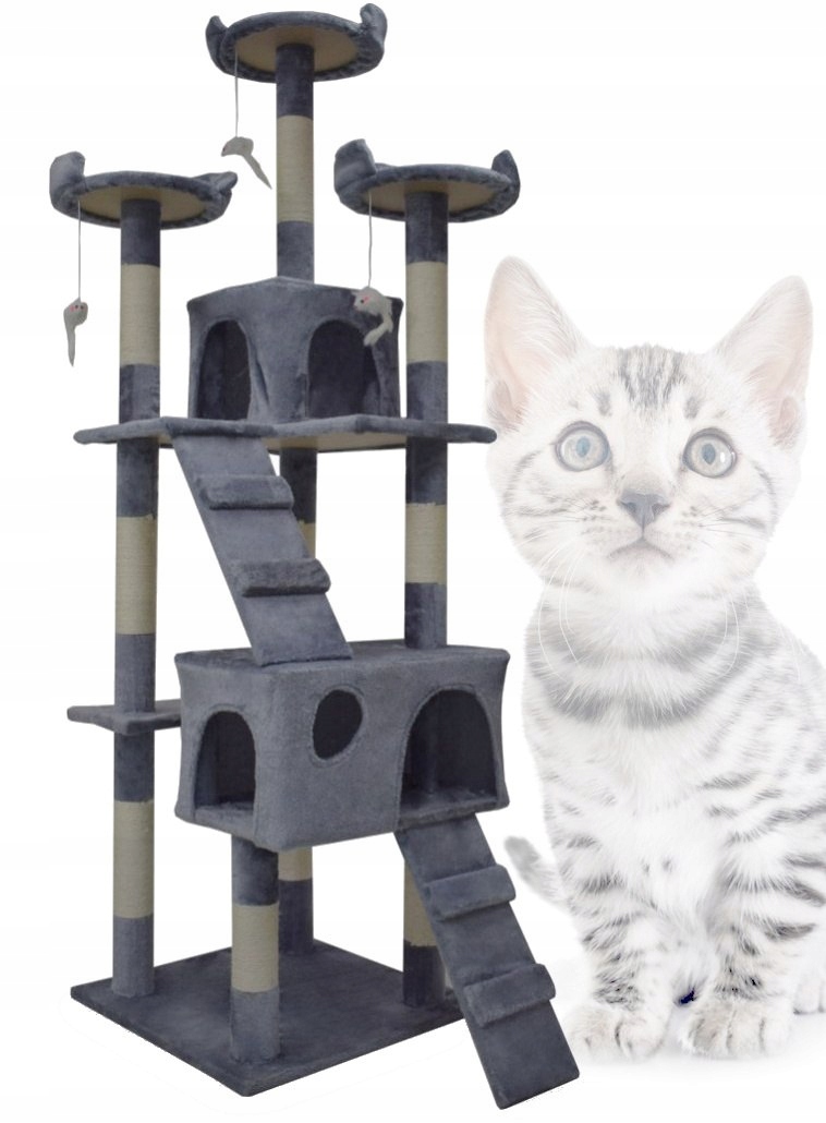Levně Velký škrabadlo pro kočky pelíšek věž sisalové sloupky vysoké 170 cm