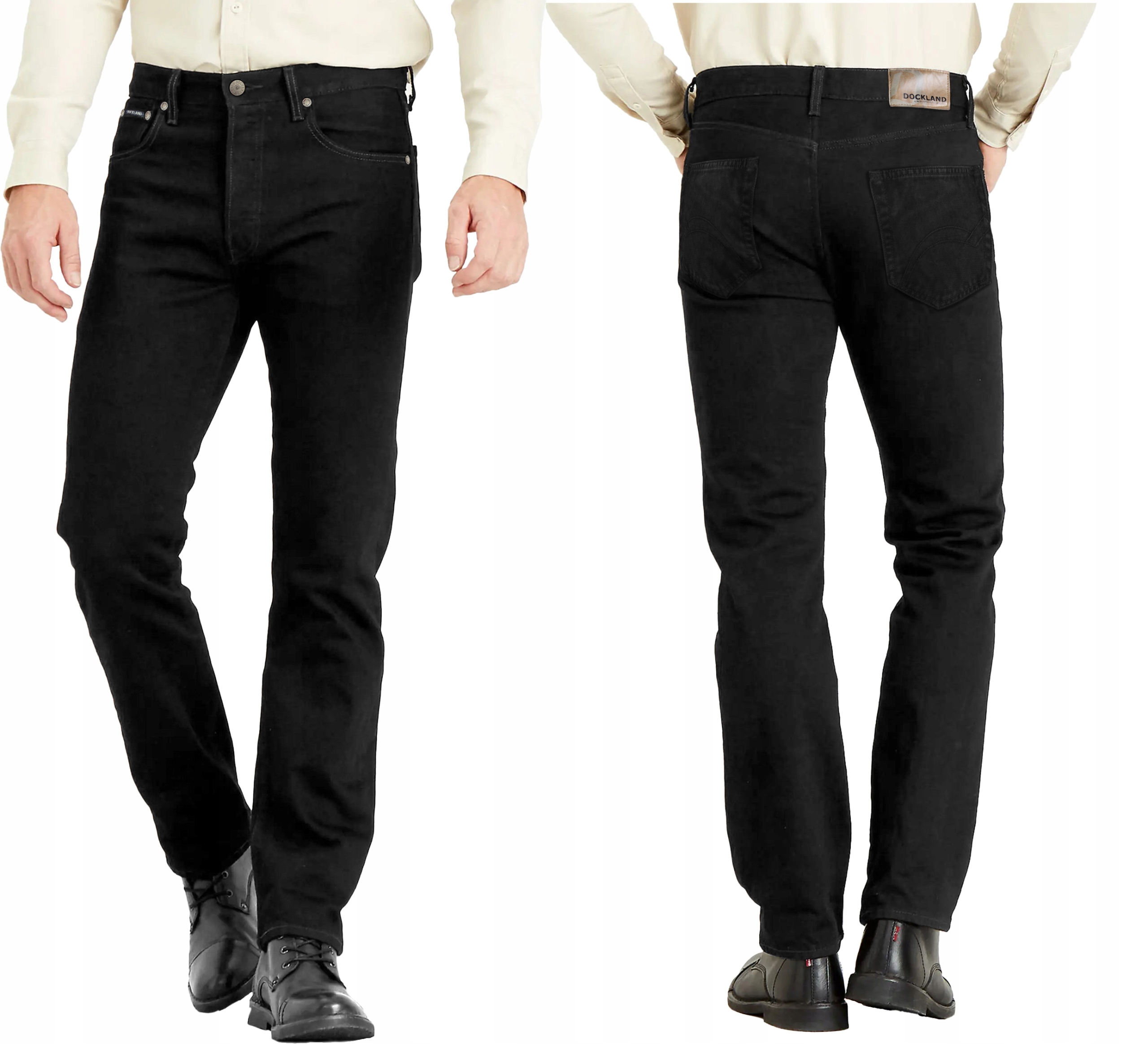 Czarne Spodnie Jeansy Męskie Dżinsy Texasy z Prostą Nogawką 20268 W35 L32