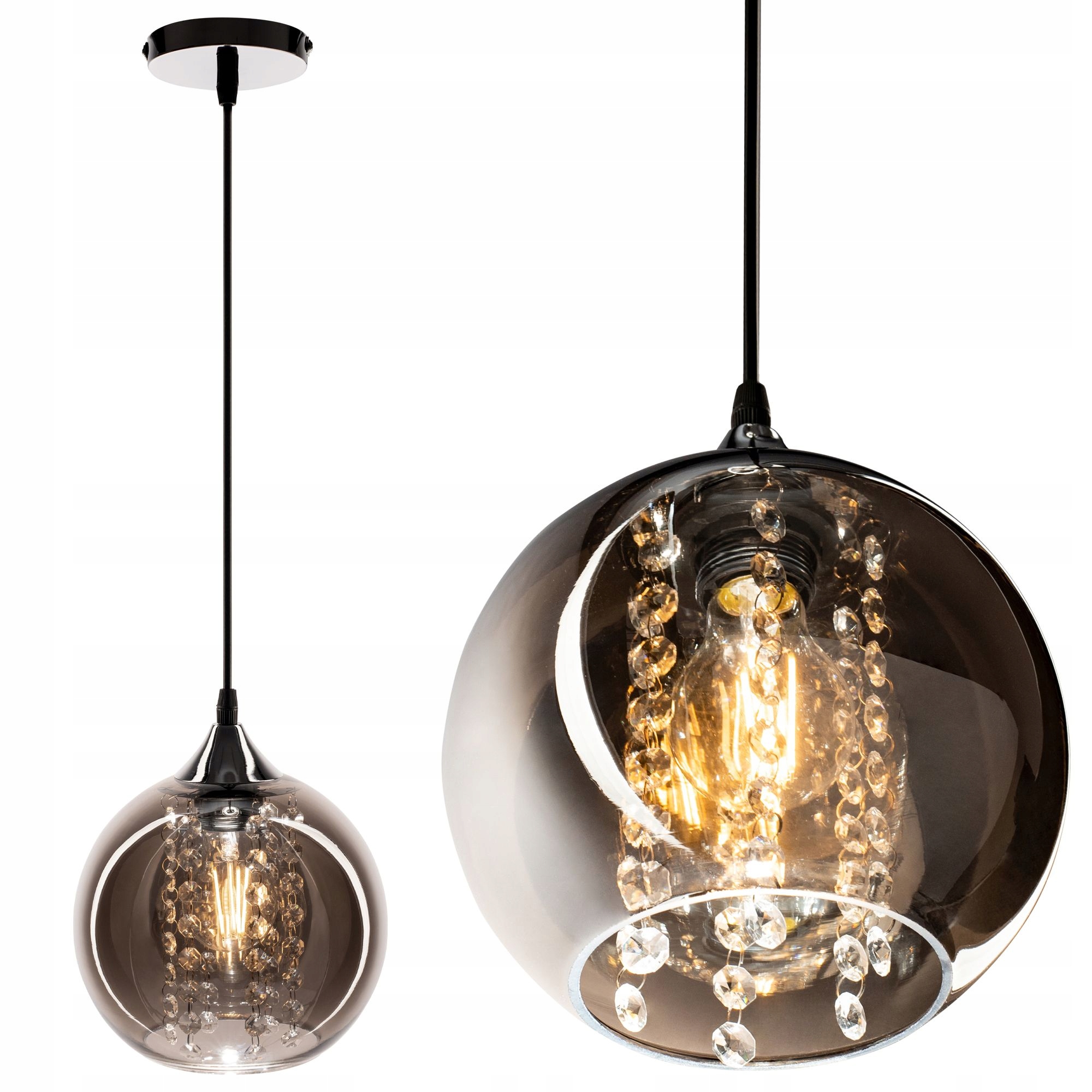 

Lampa Wisząca Szklana Lustrzana Z Kryształami