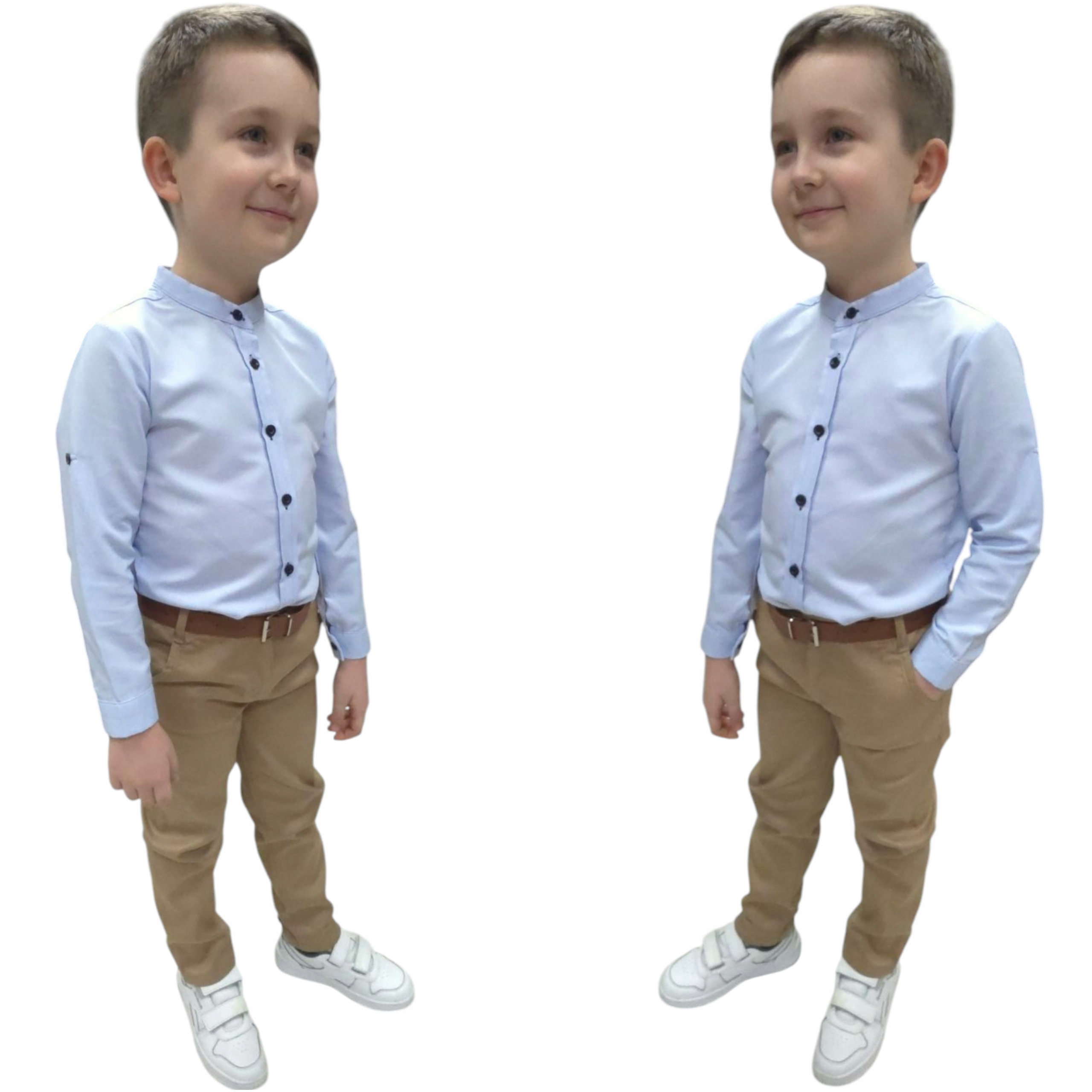 GARNITUR KOMPLET DLA CHŁOPCA 3-CZEŚCIOWY KOSZULA SPODNIE Z PASKIEM 128