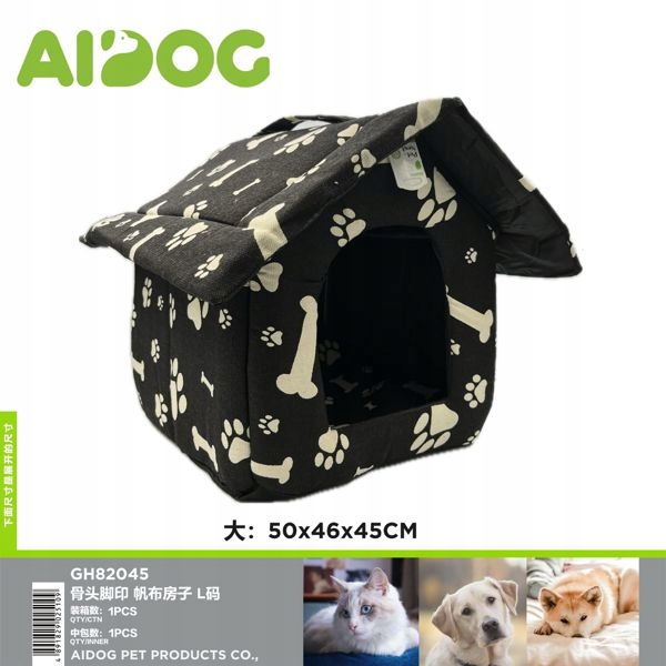 Levně Domeček pro psa s potiskem tlapek – velikost