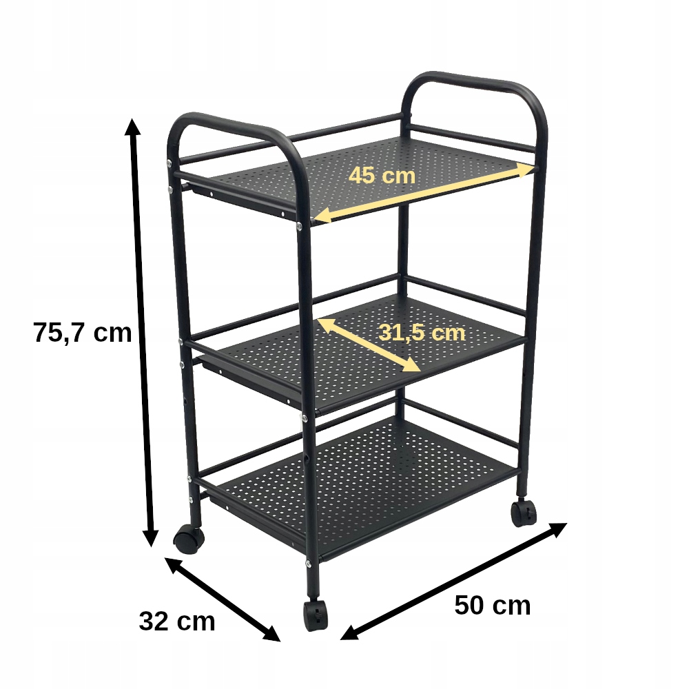 POMOCNIK STOLIK KOSMETYCZNY WÓZEK FRYZJERSKI DO SALONU METAL 3 PÓŁKI CZARNY Kolor czarny