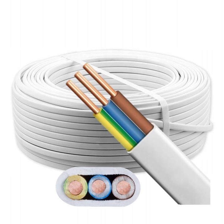 Kabel Przewód Płaski Instalacyjny Elektryczny YDYp 3x1 mm 450/750V 100m