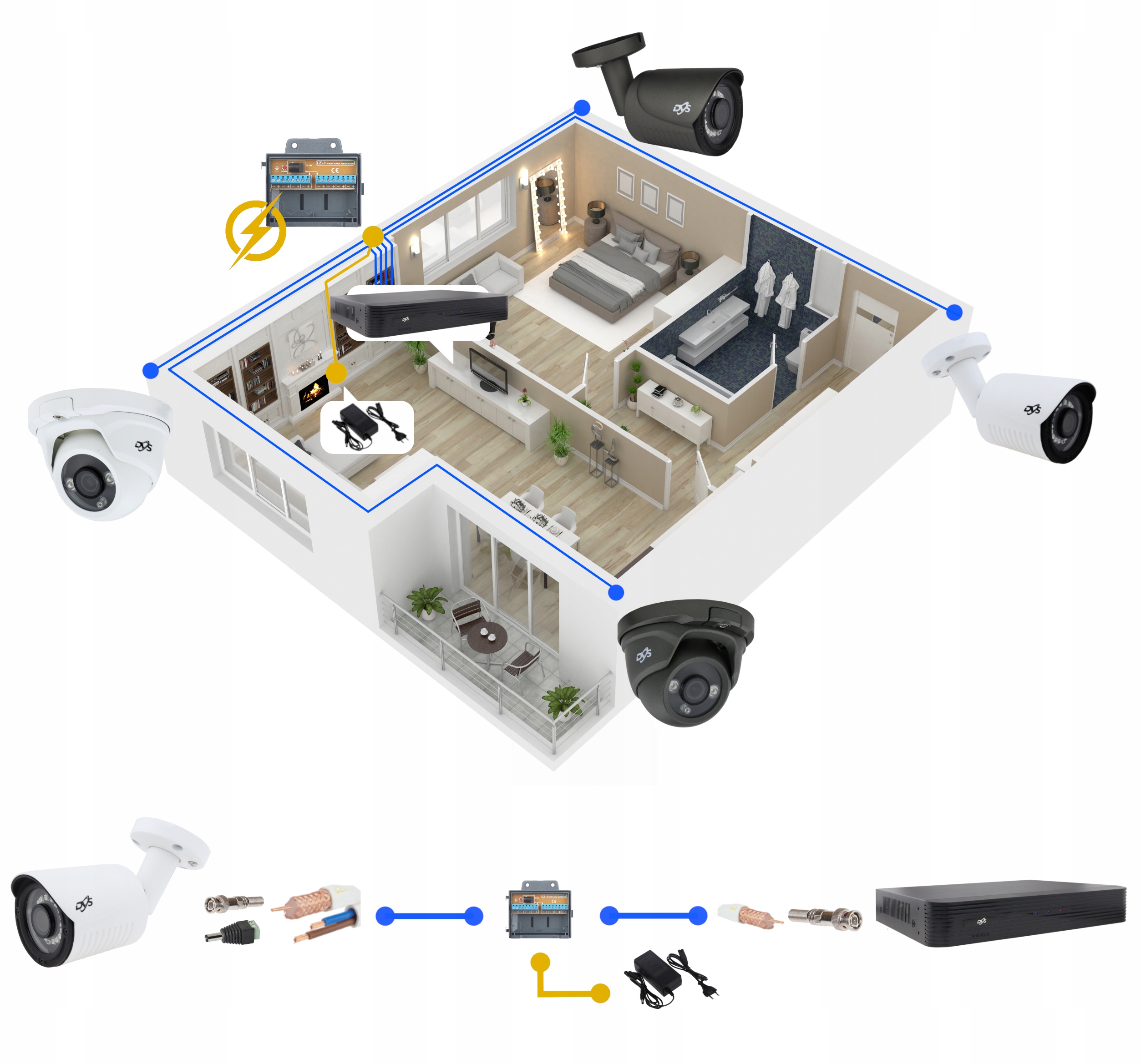ZESTAW 12 ZEWNĘTRZNYCH KAMER DO MONITORINGU DOMU BIURA MAGAZYNU 5MPx DVS Pojemność zainstalowanego dysku 0 TB