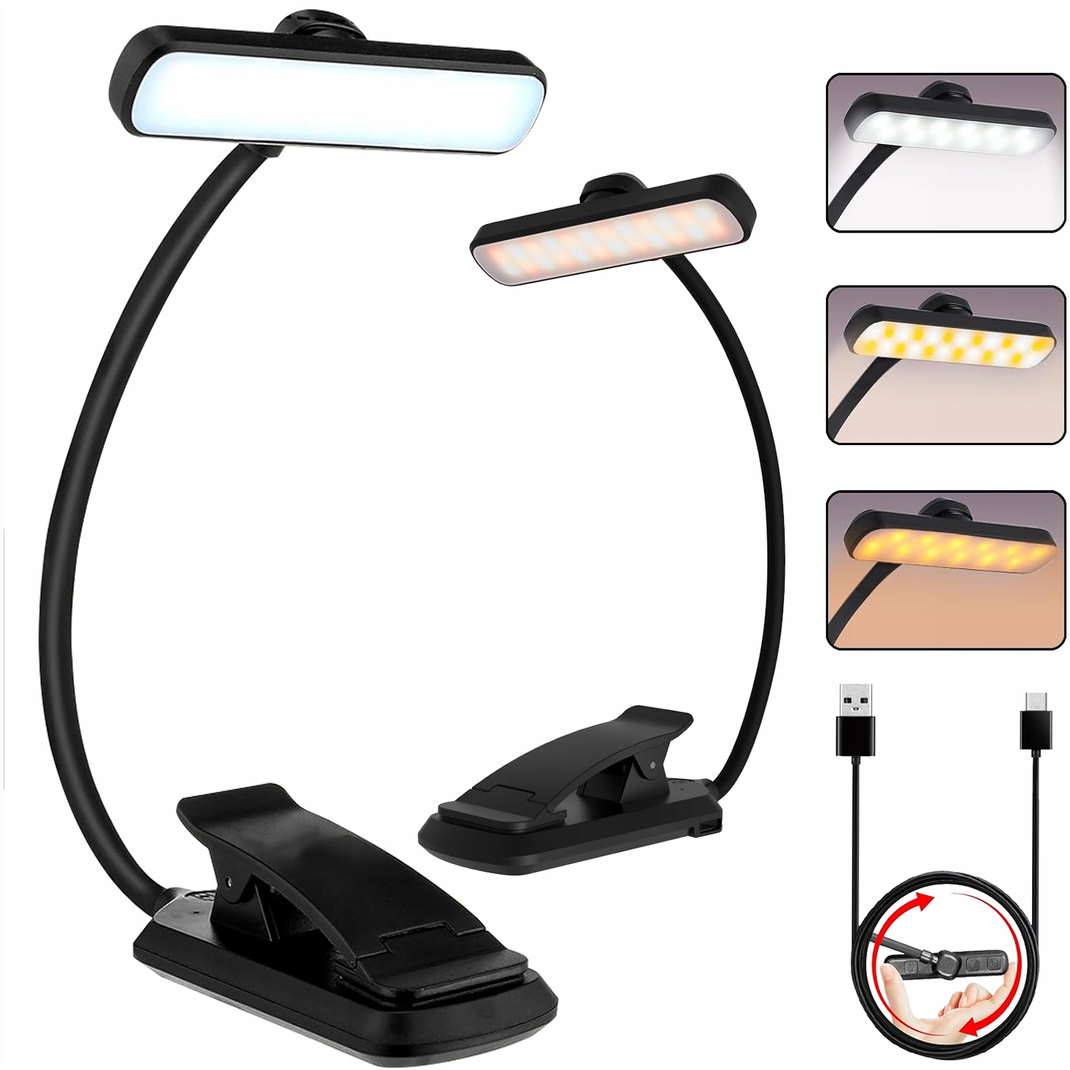 LAMPKA LED DO CZYTANIA Z KLIPSEM NA KSIĄŻKĘ NOCNA BEZPRZEWODOWA USB