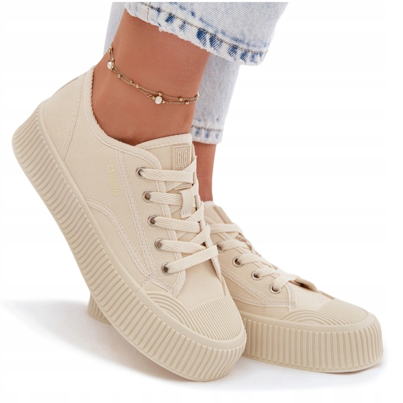 Trampki Damskie Niskie Materiałowe Na Patformie Big Star TT274271 Beżowe 37