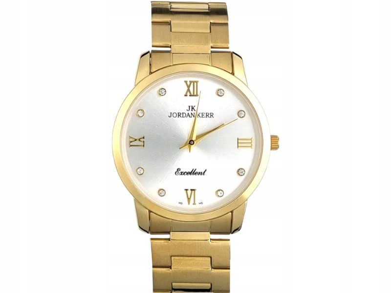 Zlaté dámské hodinky na ocelovém náramku s bílým ciferníkem a zirkony