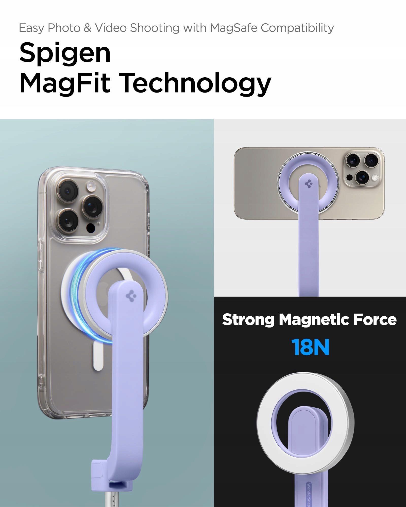 Spigen Magsafe statyw do selfie Wondersnap SPIGEN MAGFIT Lawenda — miniatura 3