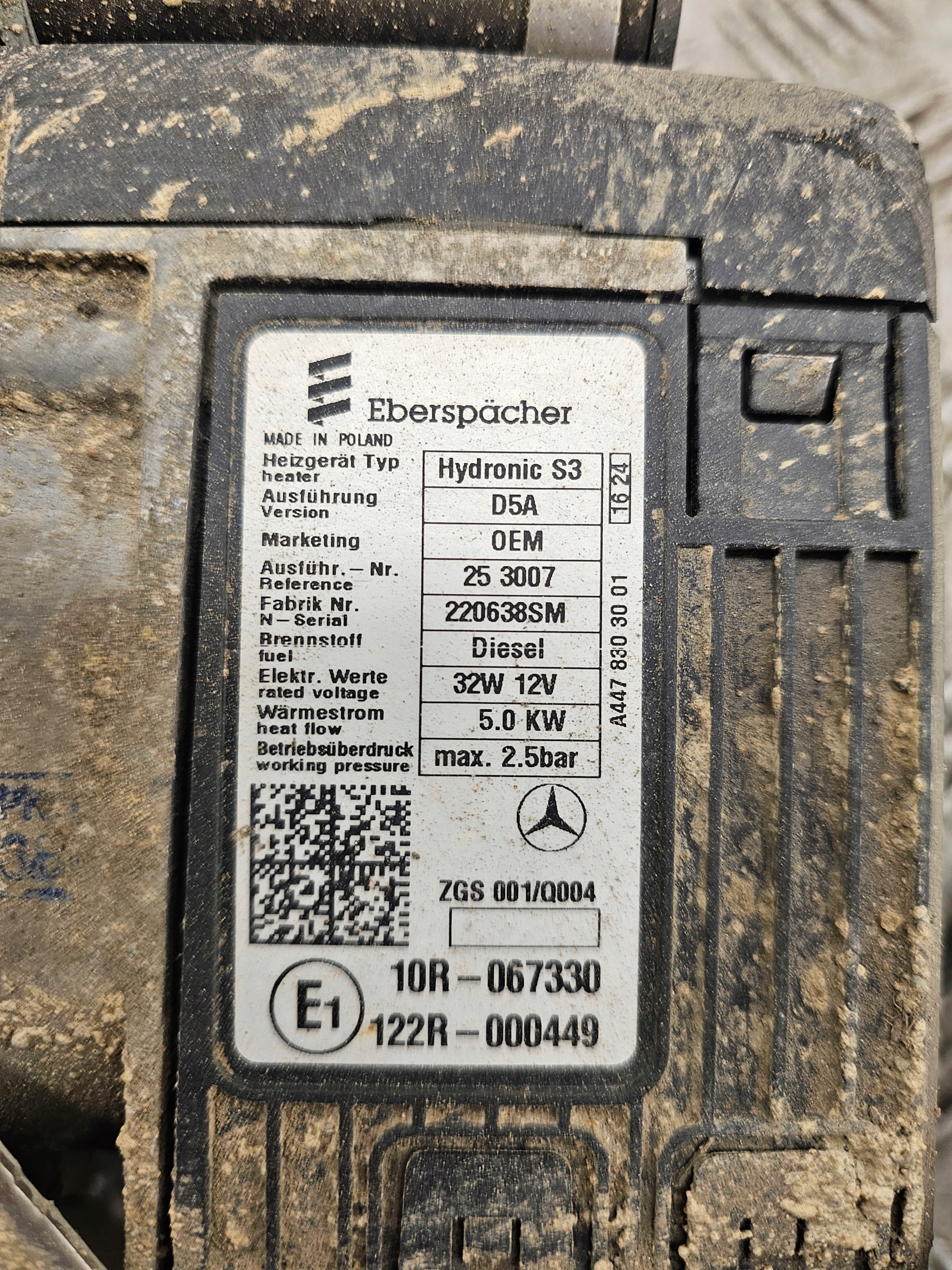 Webasto Eberspaecher Hydronic S3 D5A Mercedes Vito W447 V-klasa A4478303001