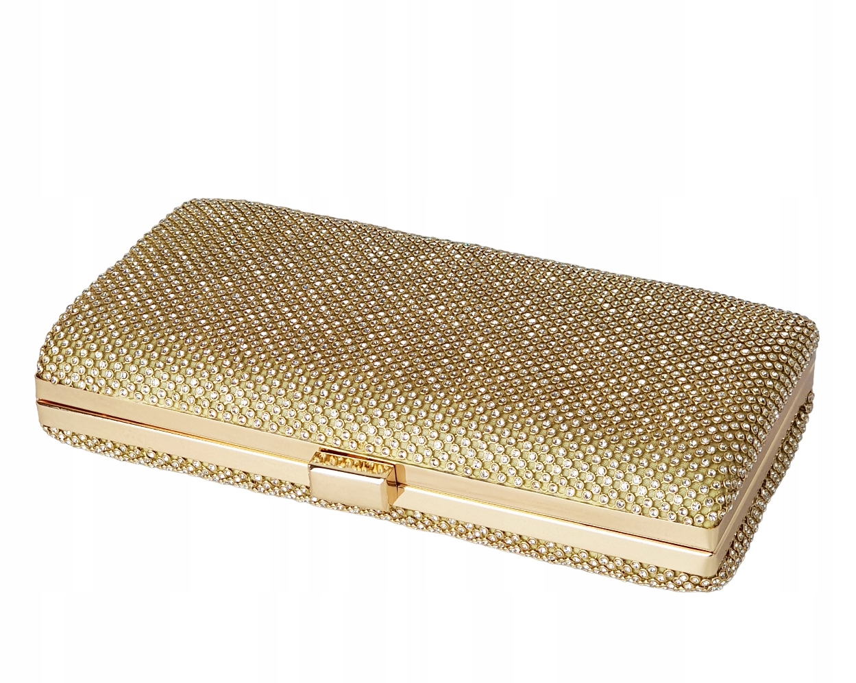 KOPERTÓWKA TOREBKA DAMSKA WIECZOROWA NA WESELE ŁAŃCUSZEK CYRKONIE ZŁOTO Kolor złoty