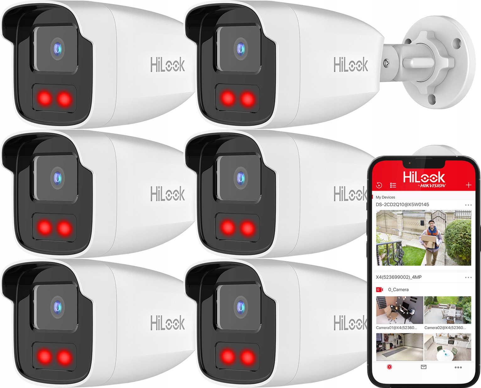 Kamery v sade 6ks Ip 4MPX IPCAM-B4-50IR HiLook od Hikvision IR50m